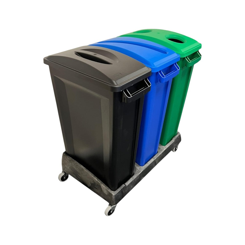 87 Litre Slim Bin With Triple Dolly, Black, Blue & Green Recycling - Premium BISS from Chabrias Ltd - Just £274.99! Shop now at Chabrias Ltd