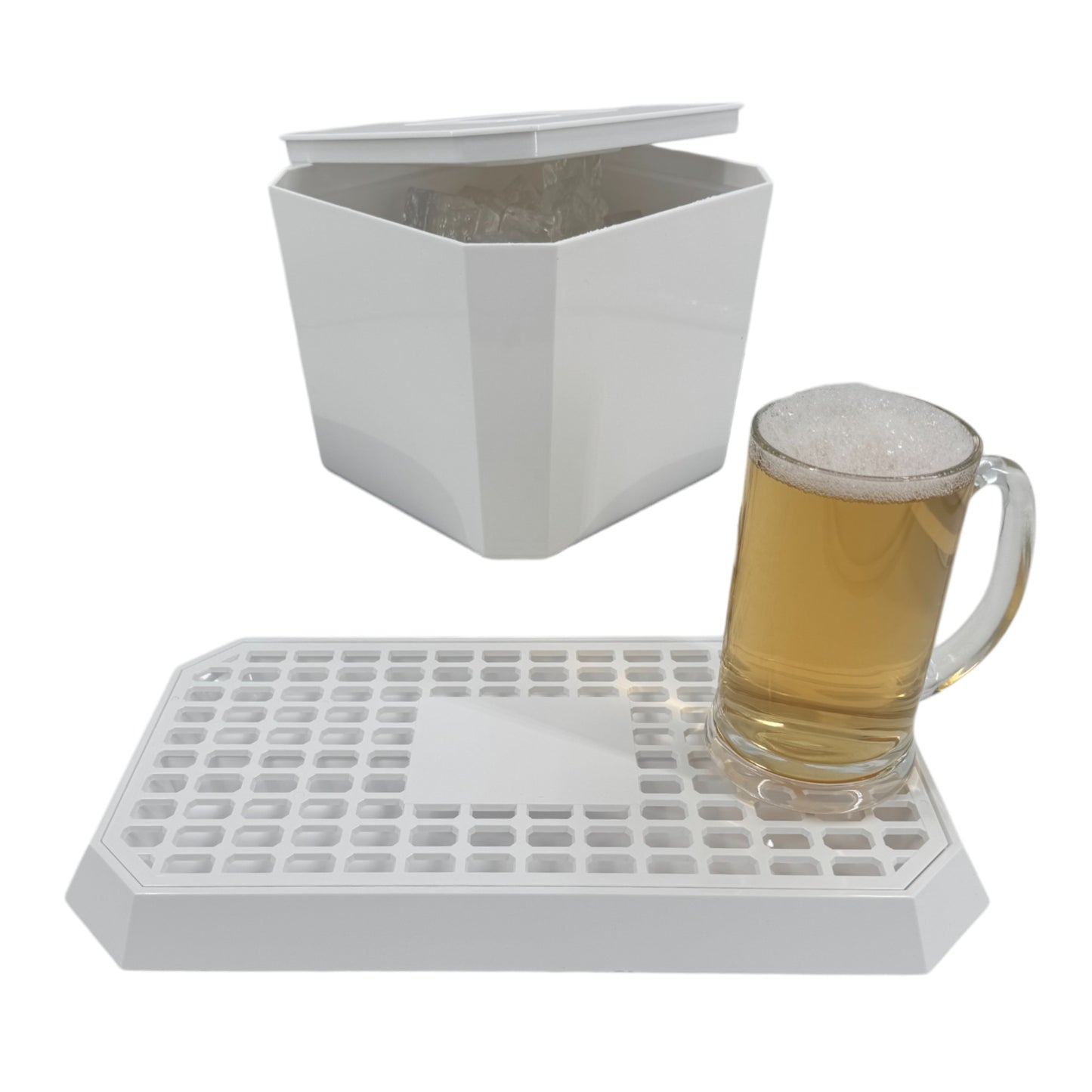 Octagonal Plastic Ice Bucket & Drip Tray White - Premium Home from Chabrias Ltd - Just £14.99! Shop now at Chabrias Ltd