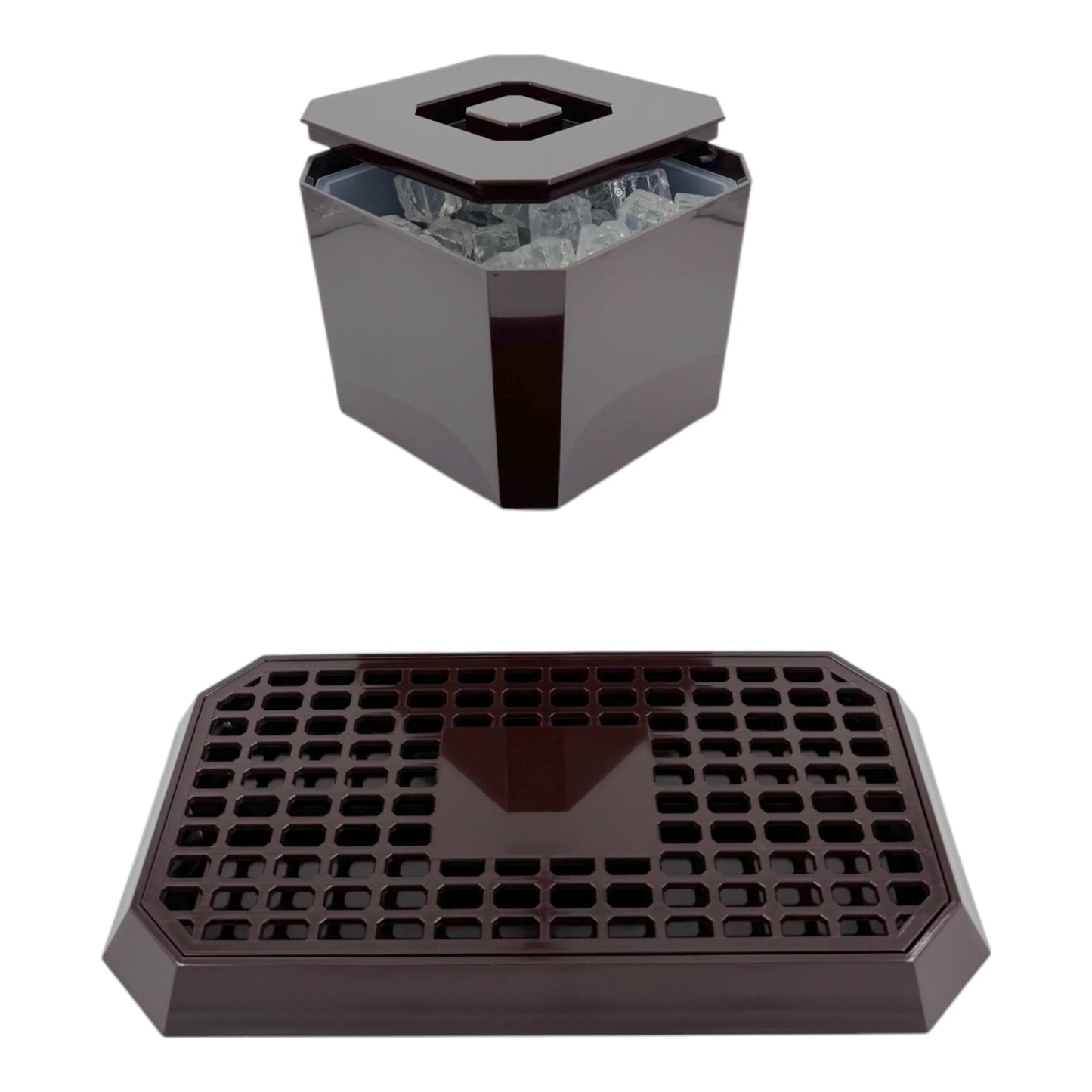 Octagonal Plastic Ice Bucket &Drip Tray Brown - Premium Home from Chabrias Ltd - Just £19.99! Shop now at Chabrias Ltd