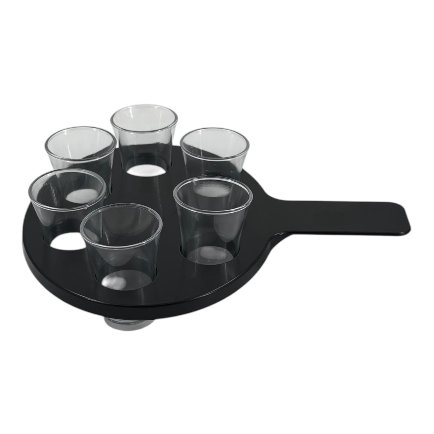 6-Hole Black Shot Glass Holder, With 6 Clear Shot Glasses - Premium Kitchen from Chabrias Ltd - Just £9.99! Shop now at Chabrias Ltd