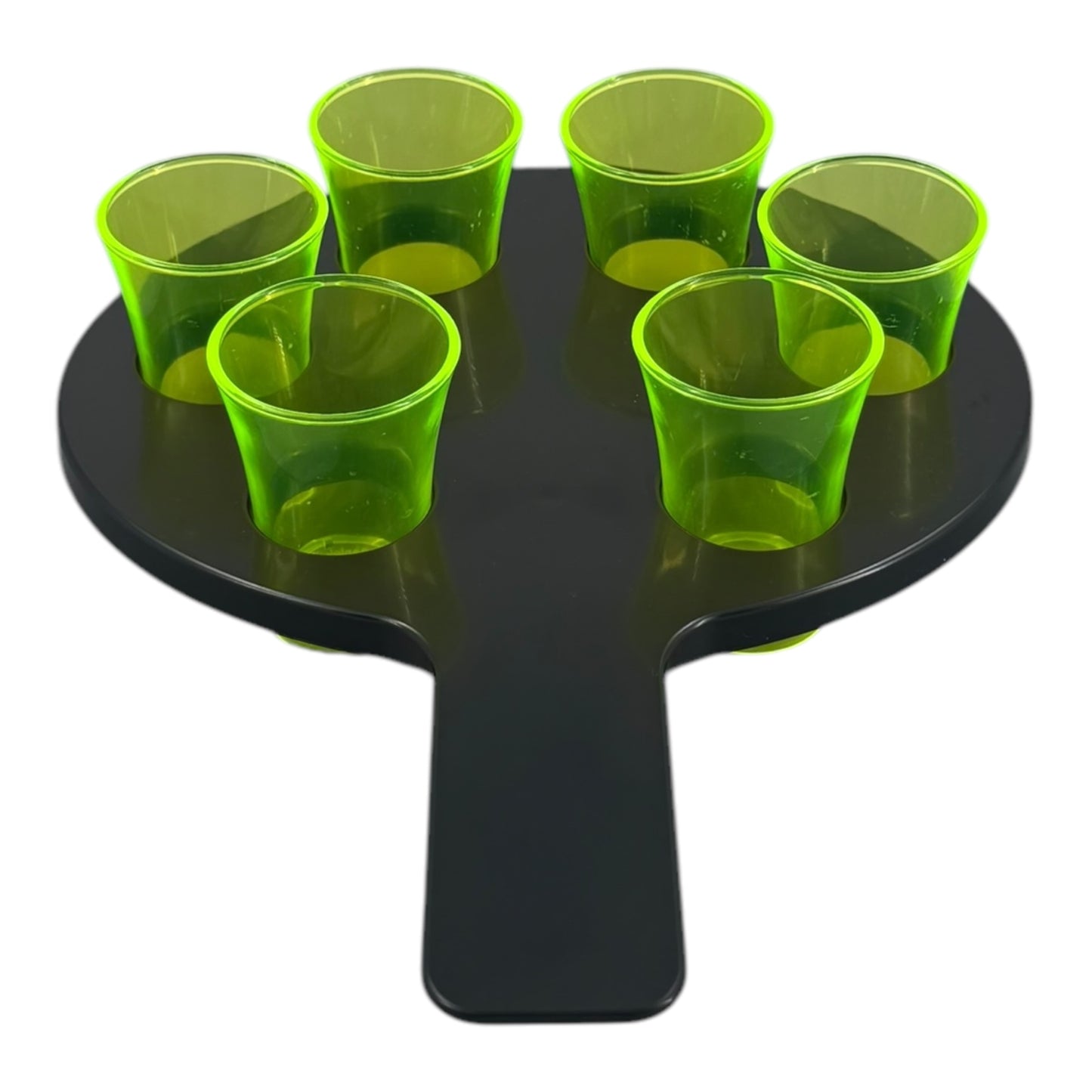 6-Hole Black Shot Glass Holder, With 6 Yellow Shot Glasses - Premium Kitchen from Chabrias Ltd - Just £9.99! Shop now at Chabrias Ltd