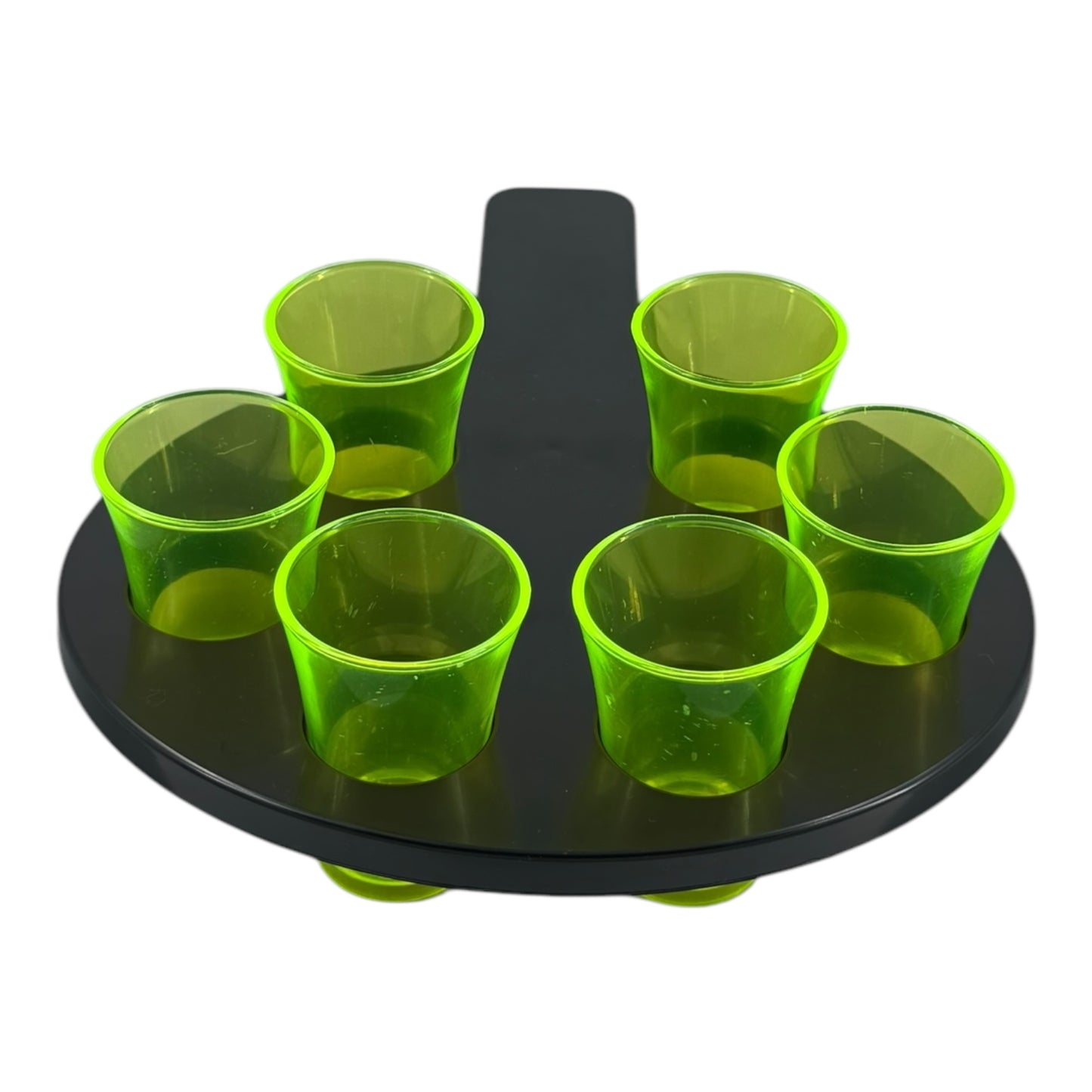 6-Hole Black Shot Glass Holder, With 6 Yellow Shot Glasses - Premium Kitchen from Chabrias Ltd - Just £9.99! Shop now at Chabrias Ltd