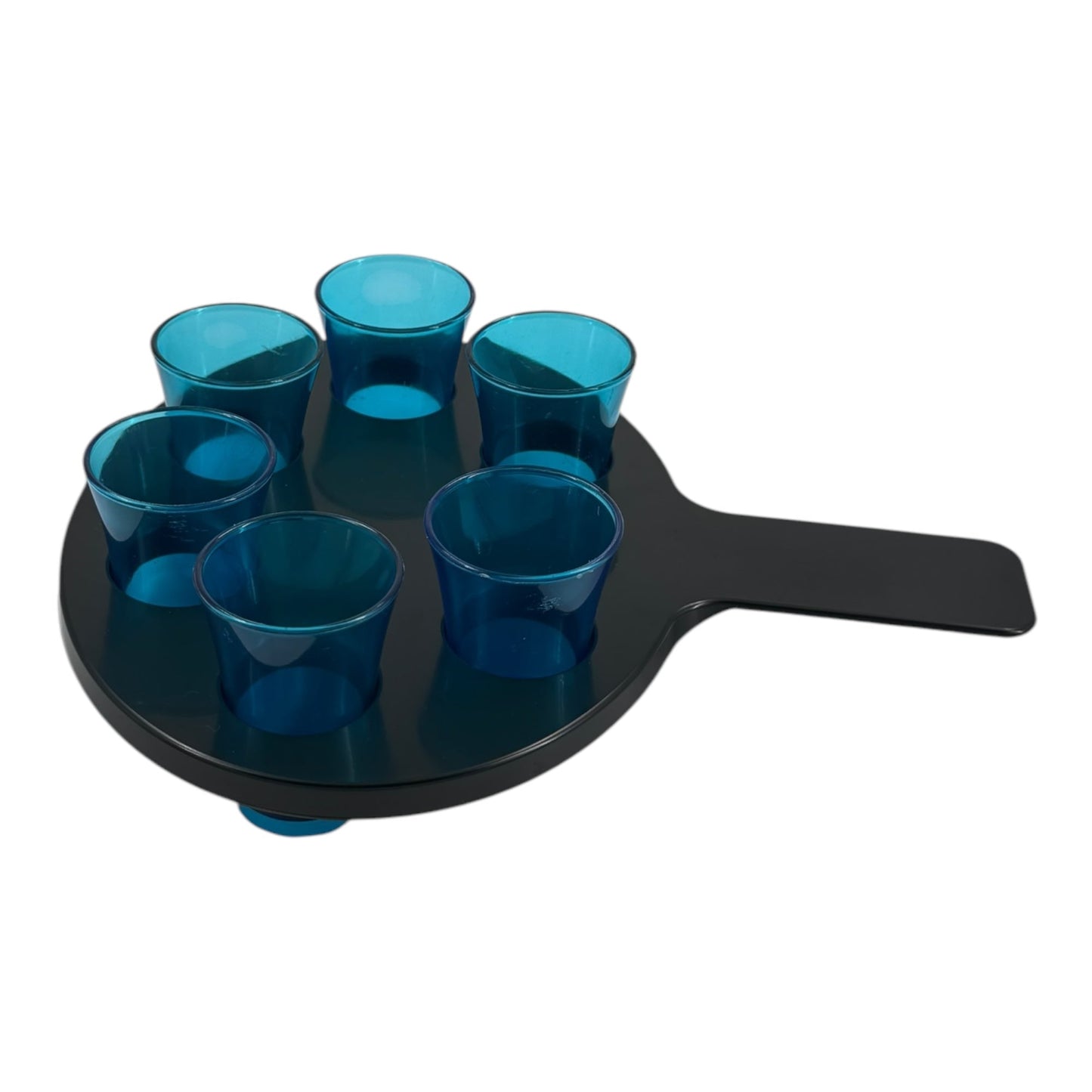 6-Hole Black Shot Glass Holder, With 6 Blue Shot Glasses - Premium Kitchen from Chabrias Ltd - Just £9.99! Shop now at Chabrias Ltd