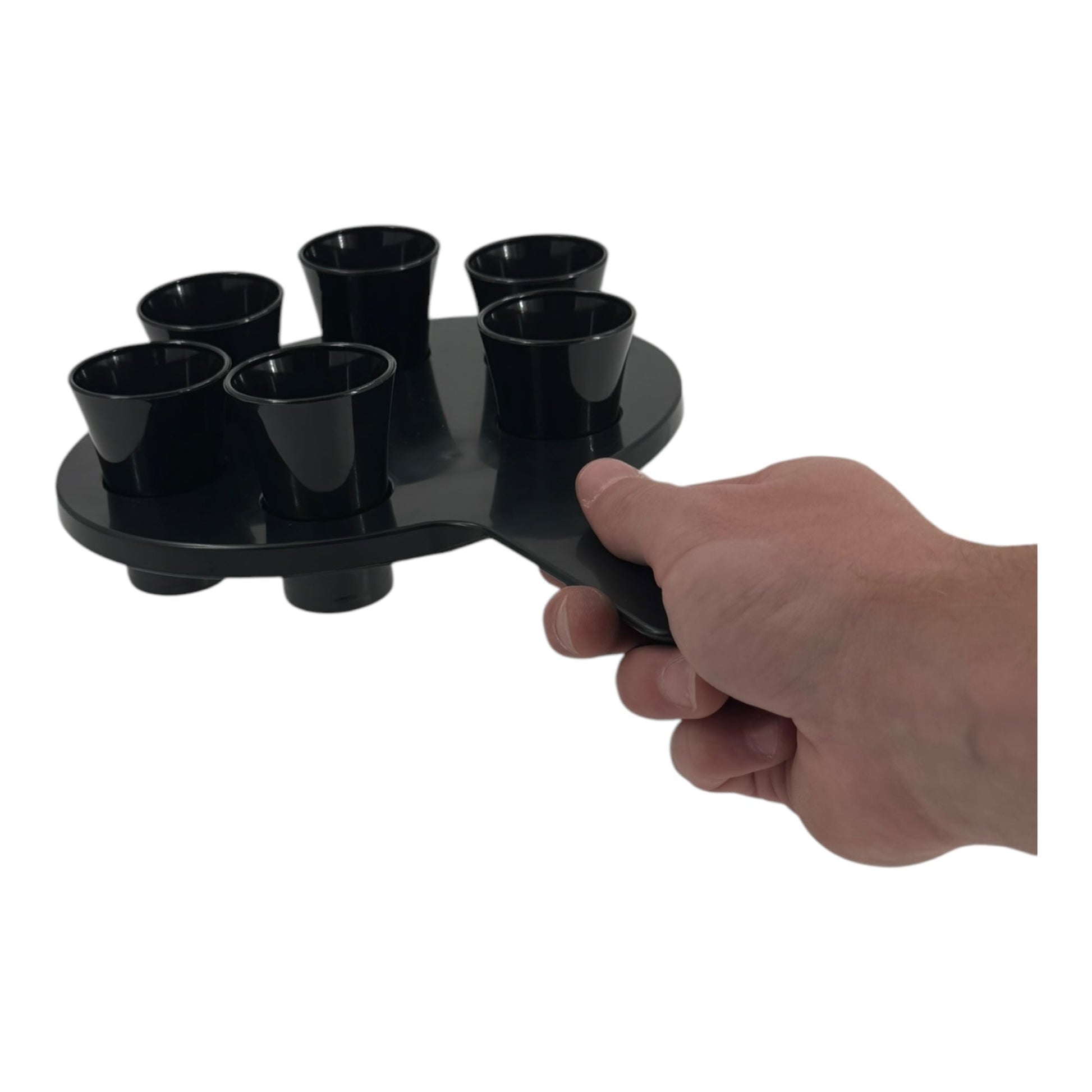 6-Hole Black Shot Glass Holder, With 6 Black Shot Glasses - Premium Kitchen from Chabrias Ltd - Just £9.99! Shop now at Chabrias Ltd