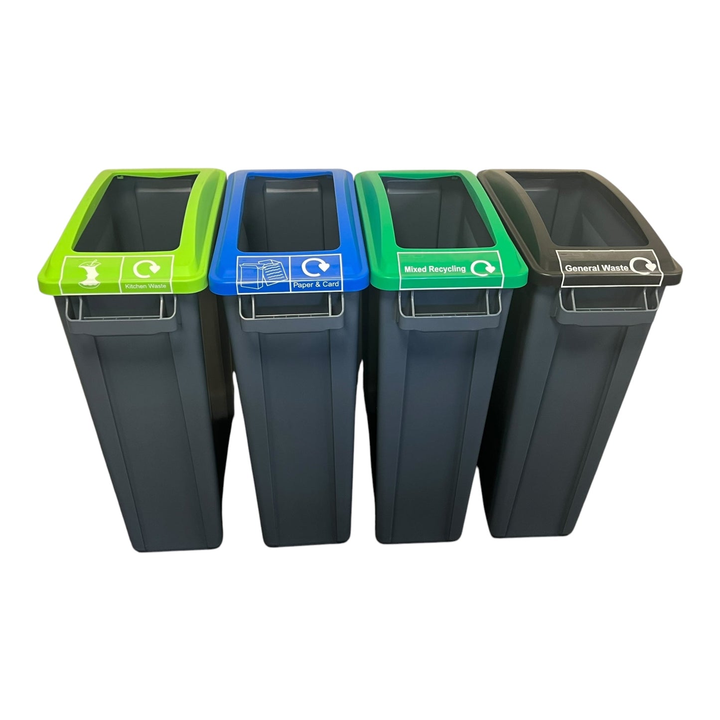 60 Litre Slim Bin With Grey Base & Open Lids (Pack of 4) - Premium Recycling Bin from Chabrias Ltd - Just £279.99! Shop now at Chabrias Ltd