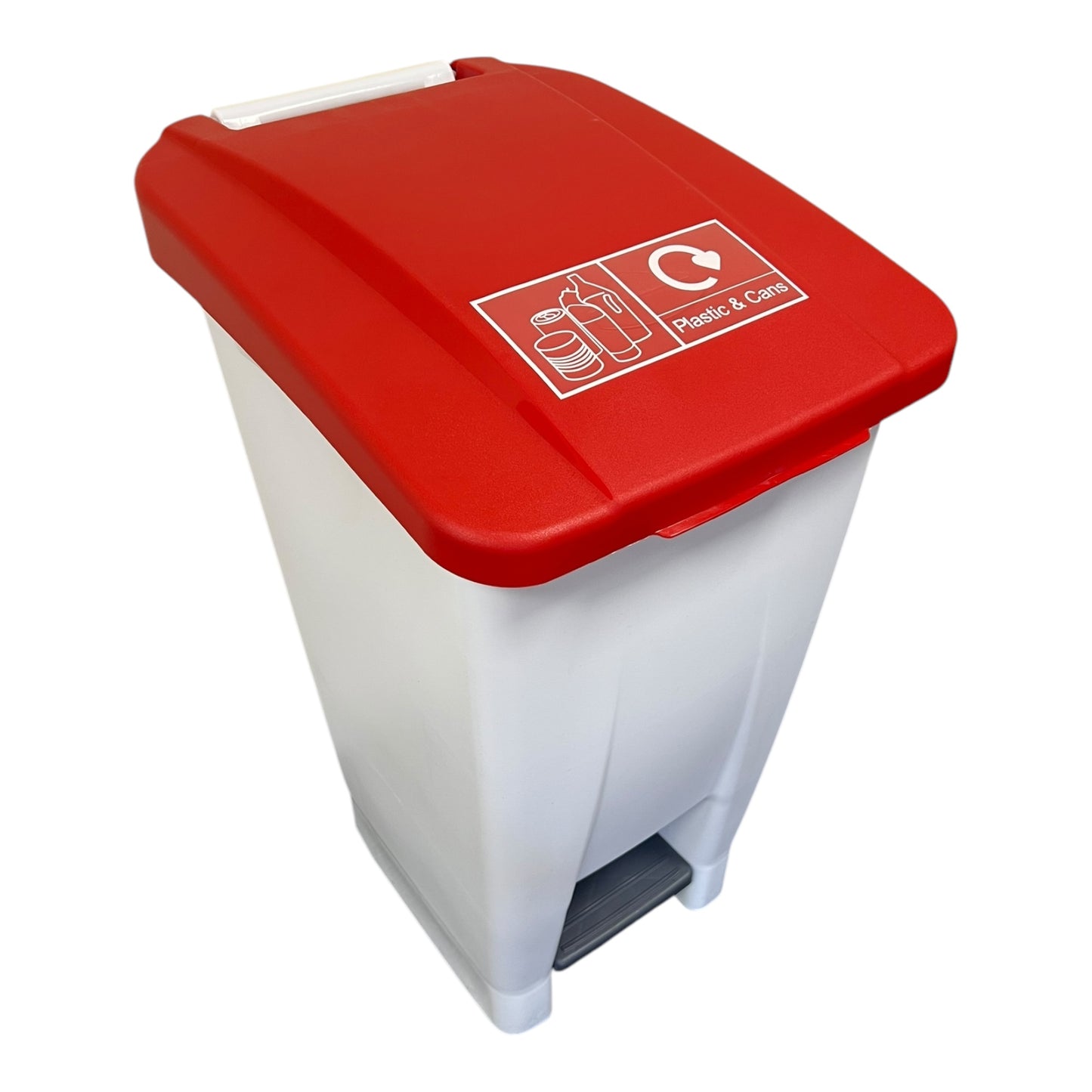 Plastic Sack Holder, White Body With Red Lid, Plastic & Cans Sticker Included, 60L - Premium Recycling Bin from Chabrias Ltd - Just £64.99! Shop now at Chabrias Ltd