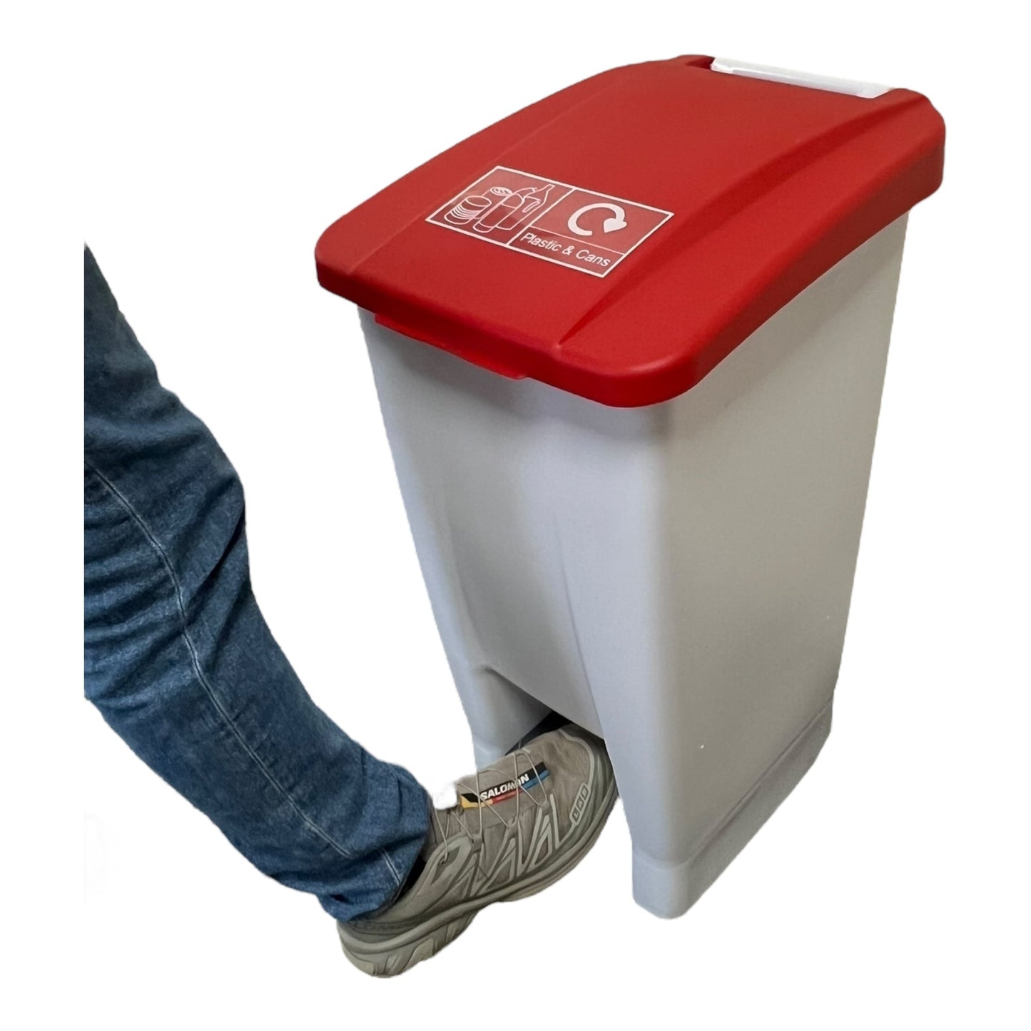 Plastic Sack Holder, White Body With Red Lid, Plastic & Cans Sticker Included, 60L - Premium Recycling Bin from Chabrias Ltd - Just £64.99! Shop now at Chabrias Ltd