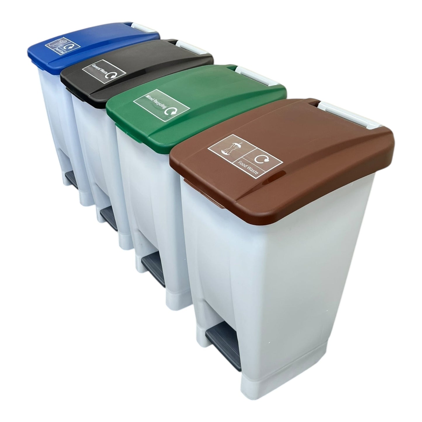 Set of 4, Plastic White Bodied Sack Holder With Coloured Lids, Stickers Included, 60L - Premium Recycling Bin from Chabrias Ltd - Just £239.99! Shop now at Chabrias Ltd