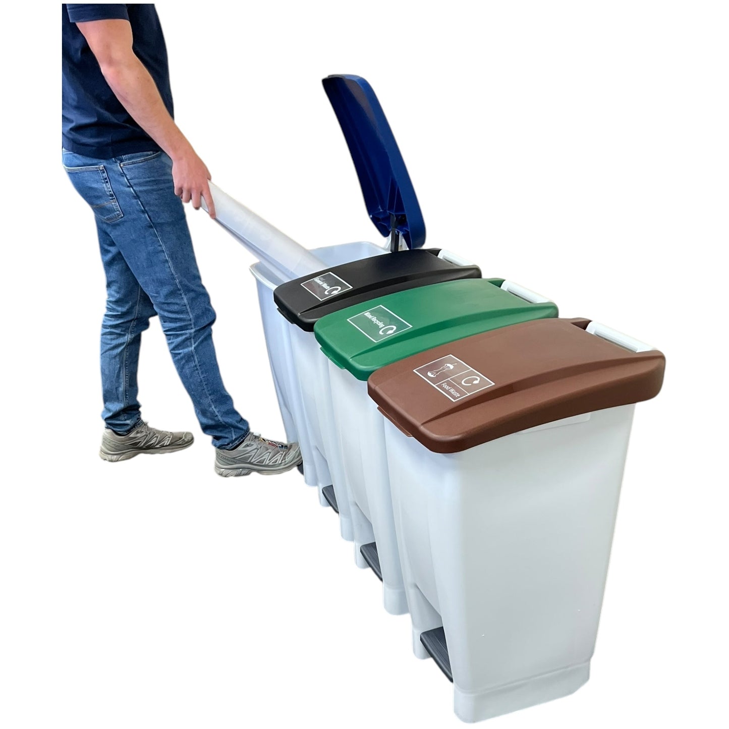 Set of 4, Plastic White Bodied Sack Holder With Coloured Lids, Stickers Included, 60L - Premium Recycling Bin from Chabrias Ltd - Just £239.99! Shop now at Chabrias Ltd