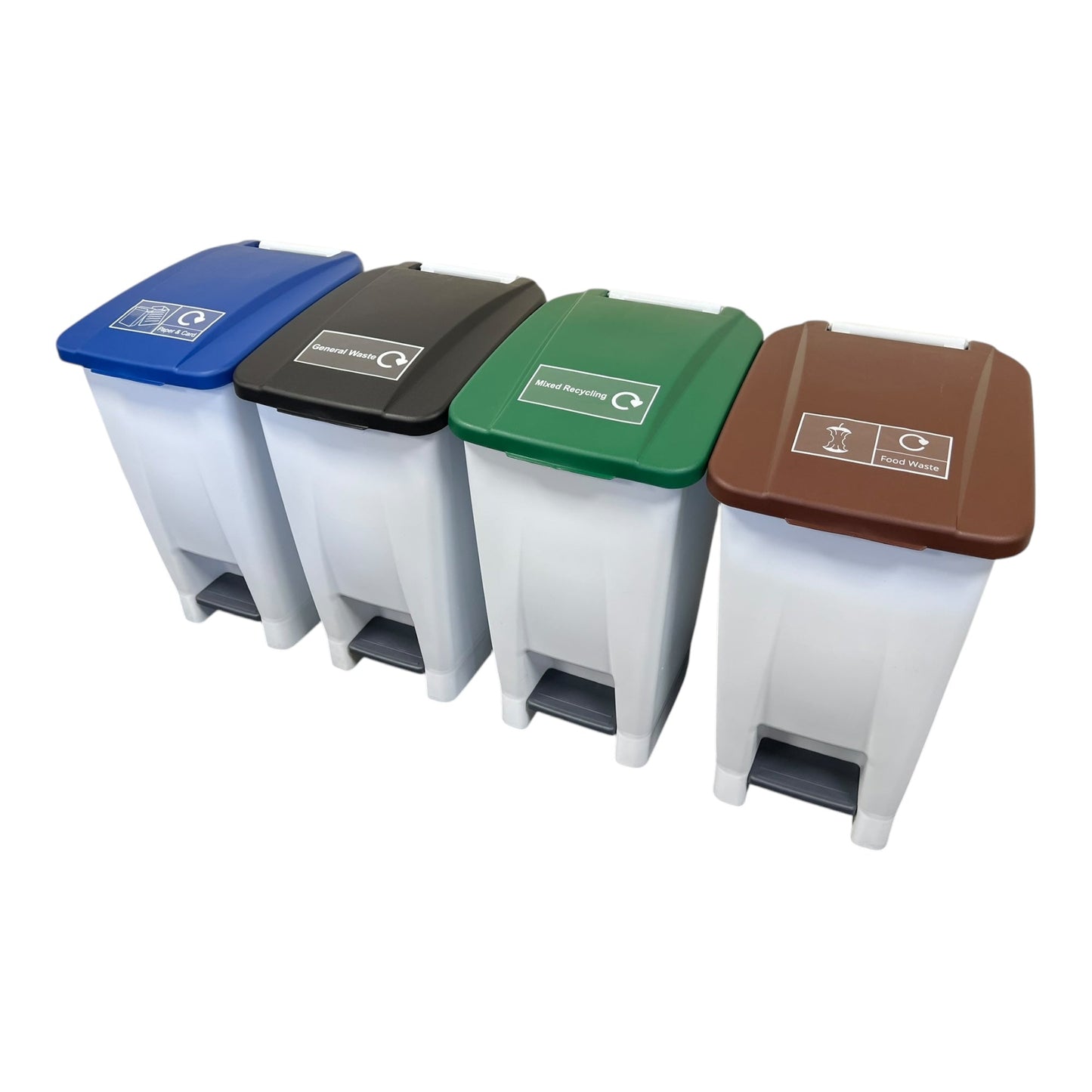 Set of 4, Plastic White Bodied Sack Holder With Coloured Lids, Stickers Included, 60L - Premium Recycling Bin from Chabrias Ltd - Just £239.99! Shop now at Chabrias Ltd