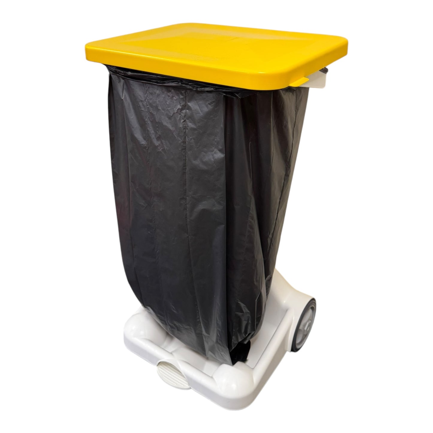 Hands-Free Sack Holder White Base & Yellow Lid, with Clinical Waste Sticker - Premium Bins from Chabrias Ltd - Just £89.99! Shop now at Chabrias Ltd