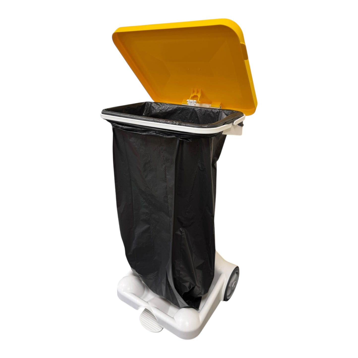 Hands-Free Sack Holder White Base & Yellow Lid, with Clinical Waste Sticker - Premium Bins from Chabrias Ltd - Just £89.99! Shop now at Chabrias Ltd