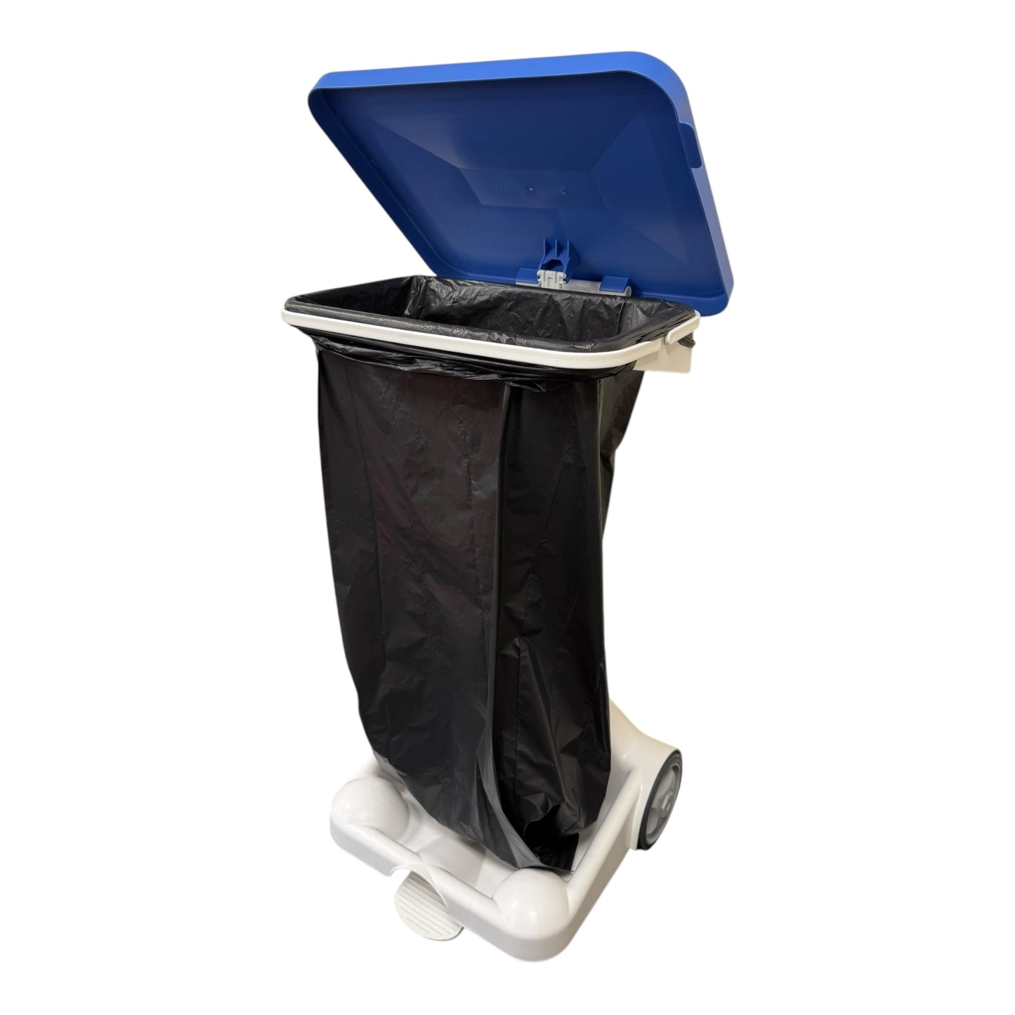 Hands-Free Sack Holder White Base & Blue Lid, with Paper & Card Sticker - Premium Bins from Chabrias Ltd - Just £89.99! Shop now at Chabrias Ltd