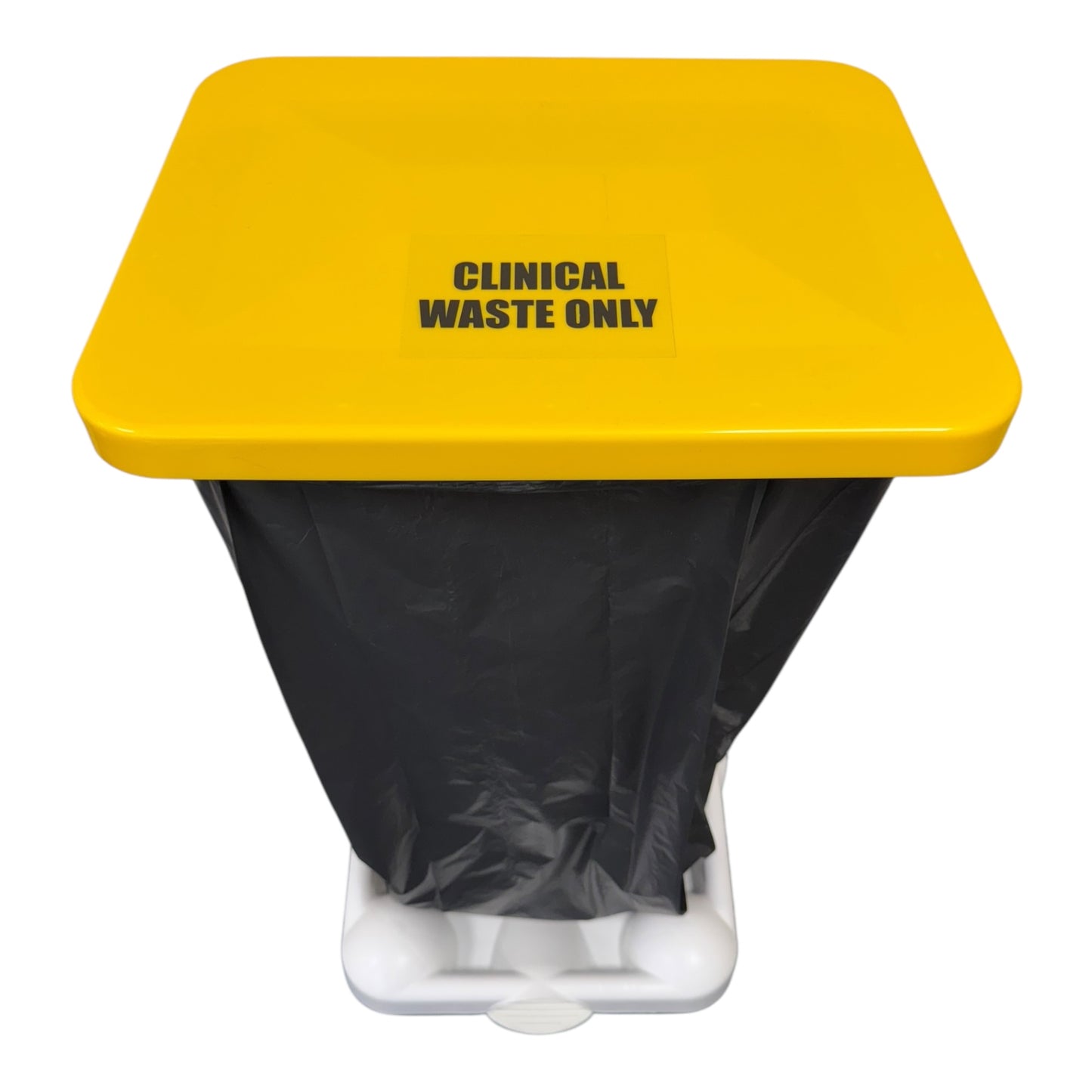 Hands-Free Sack Holder White Base & Yellow Lid, with Clinical Waste Sticker - Premium Bins from Chabrias Ltd - Just £89.99! Shop now at Chabrias Ltd