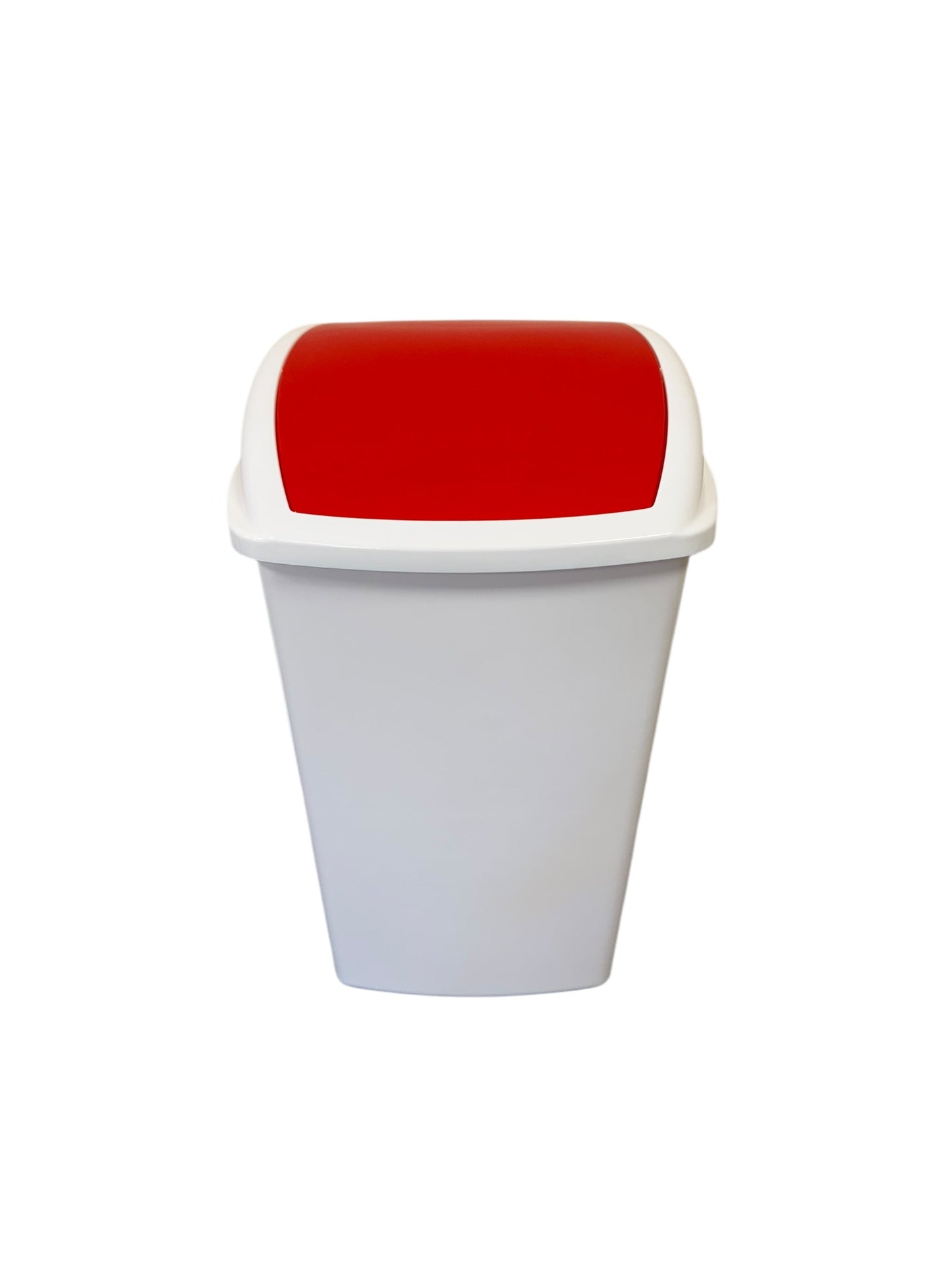Plastic Swing Bin, White Body & Red Lid, With Plastic Sticker - Premium BISS from Chabrias Ltd - Just £21.84! Shop now at Chabrias Ltd