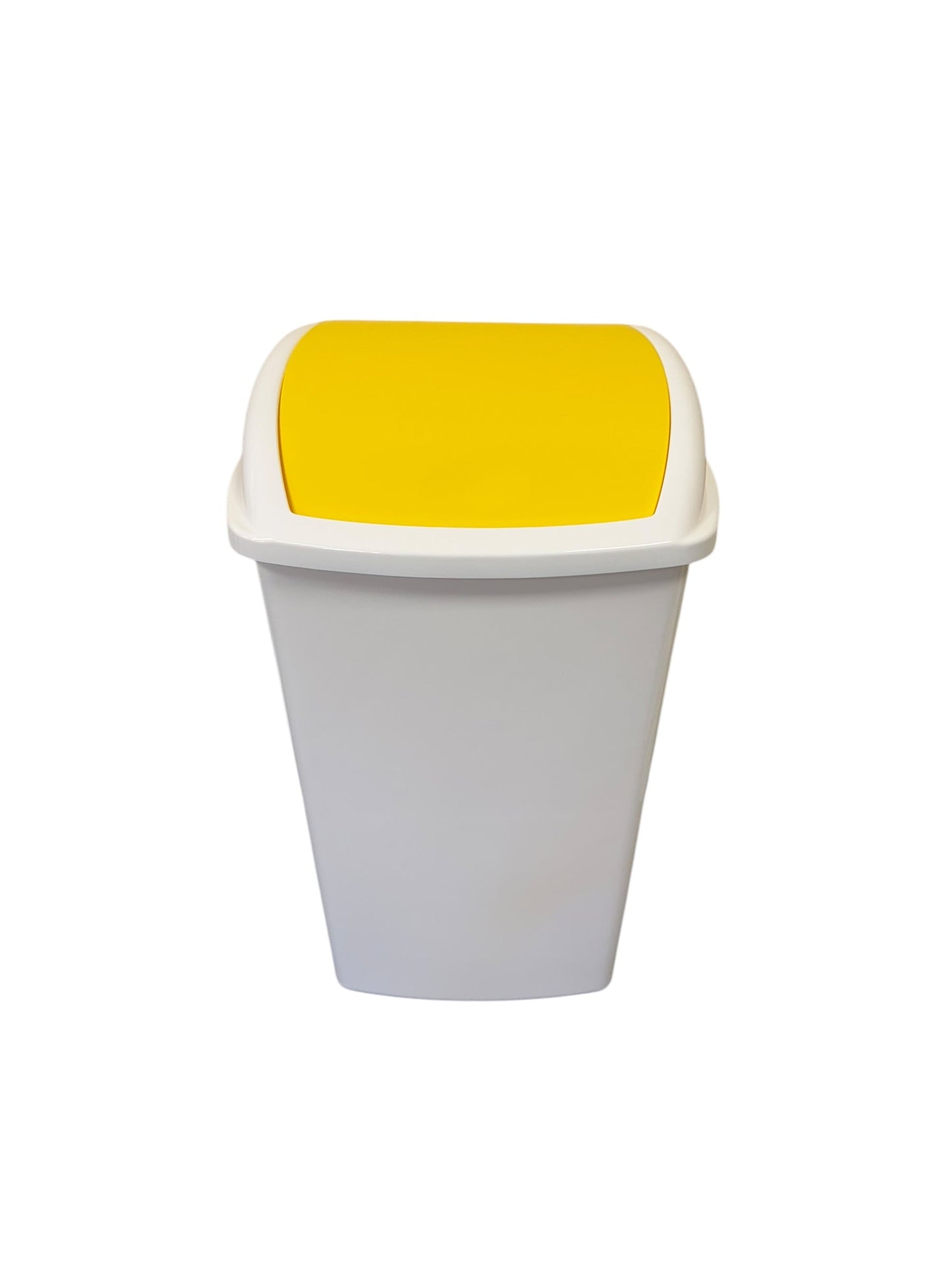 Plastic Swing Bin, White Body & Yellow Lid, With Clinical Waste Sticker, 50L - Premium BISS from Chabrias Ltd - Just £23.99! Shop now at Chabrias Ltd