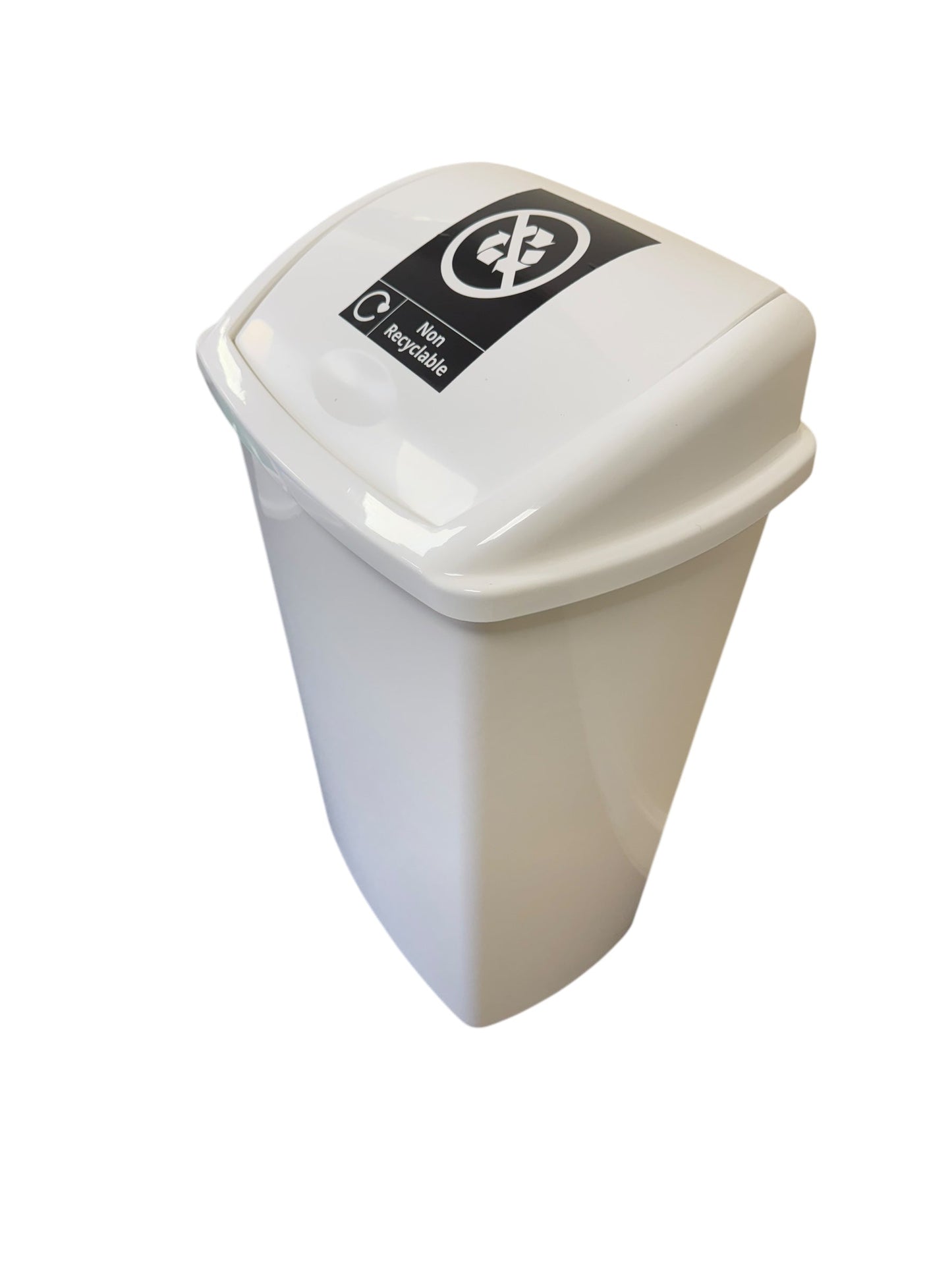Plastic Swing Bin, White Body & White Lid, With Non-Recyclables Sticker, 50L - Premium BISS from Chabrias Ltd - Just £23.99! Shop now at Chabrias Ltd