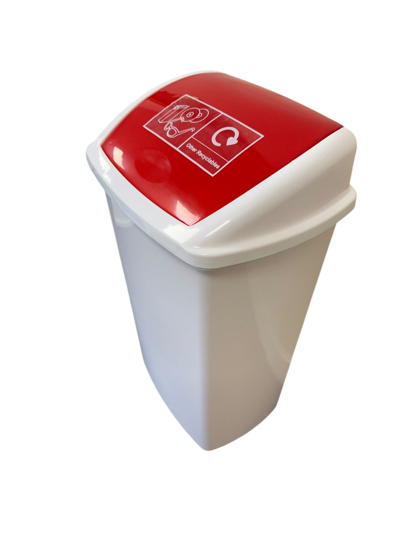 Plastic Swing Bin, White Body & Red Lid, With Other Recyclables Sticker, 50L - Premium BISS from Chabrias Ltd - Just £21.84! Shop now at Chabrias Ltd