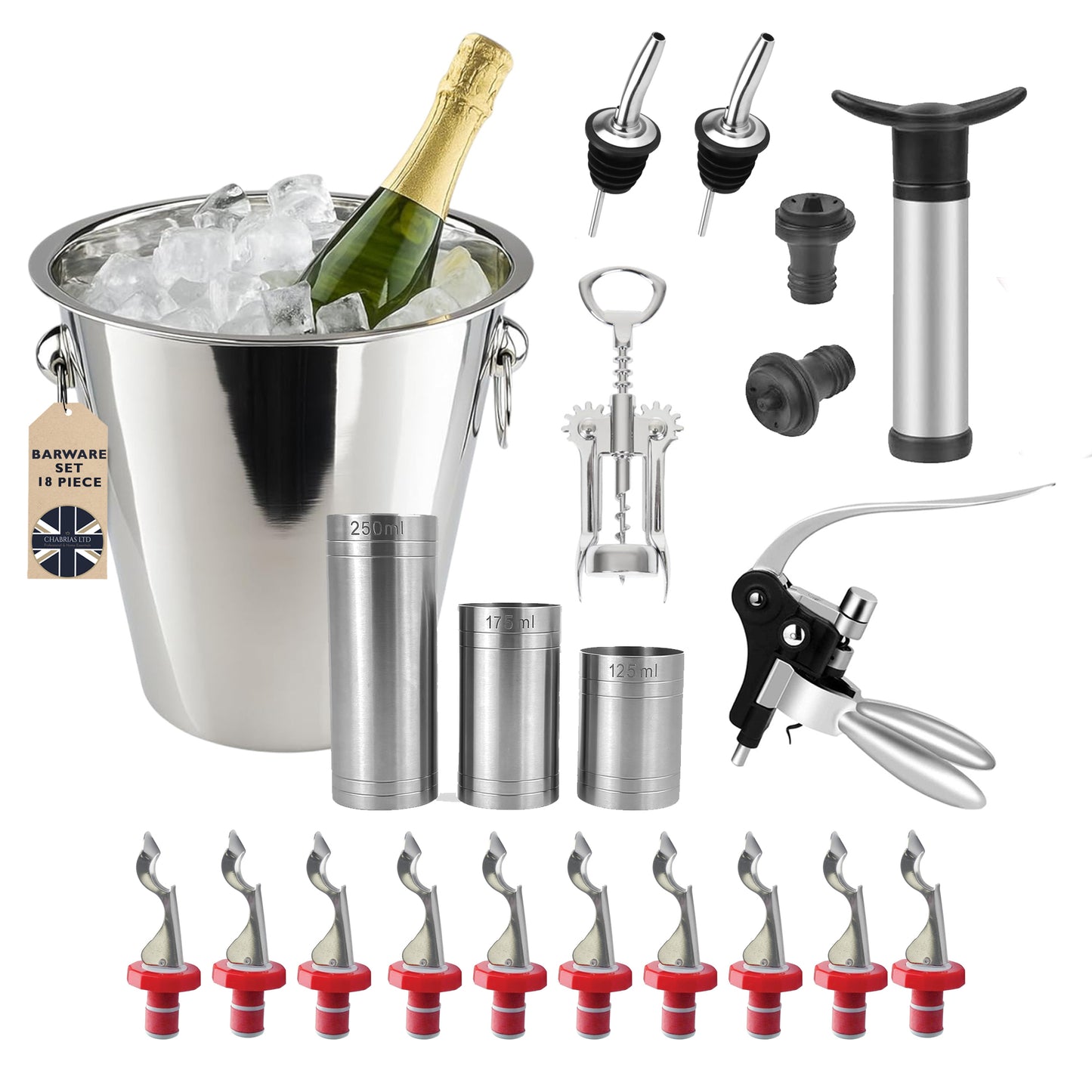 Premium 21-Piece Barware Set Bundle With Stainless Steel Ice Bucket
