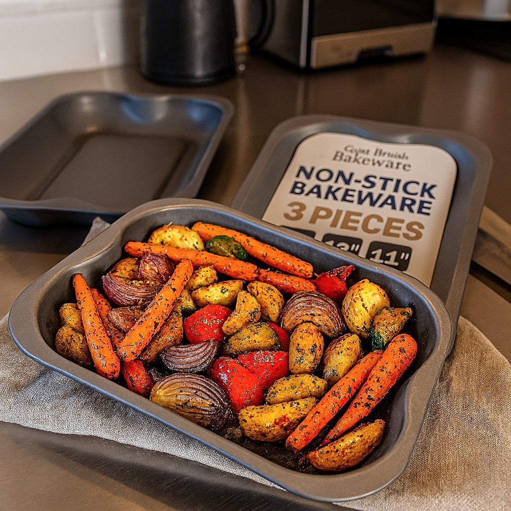 Non-Stick Roasting Baking Tray Set, 28, 33, 38cm (3 piece) - Premium Kitchen from Chabrias Ltd - Just £19.99! Shop now at Chabrias Ltd