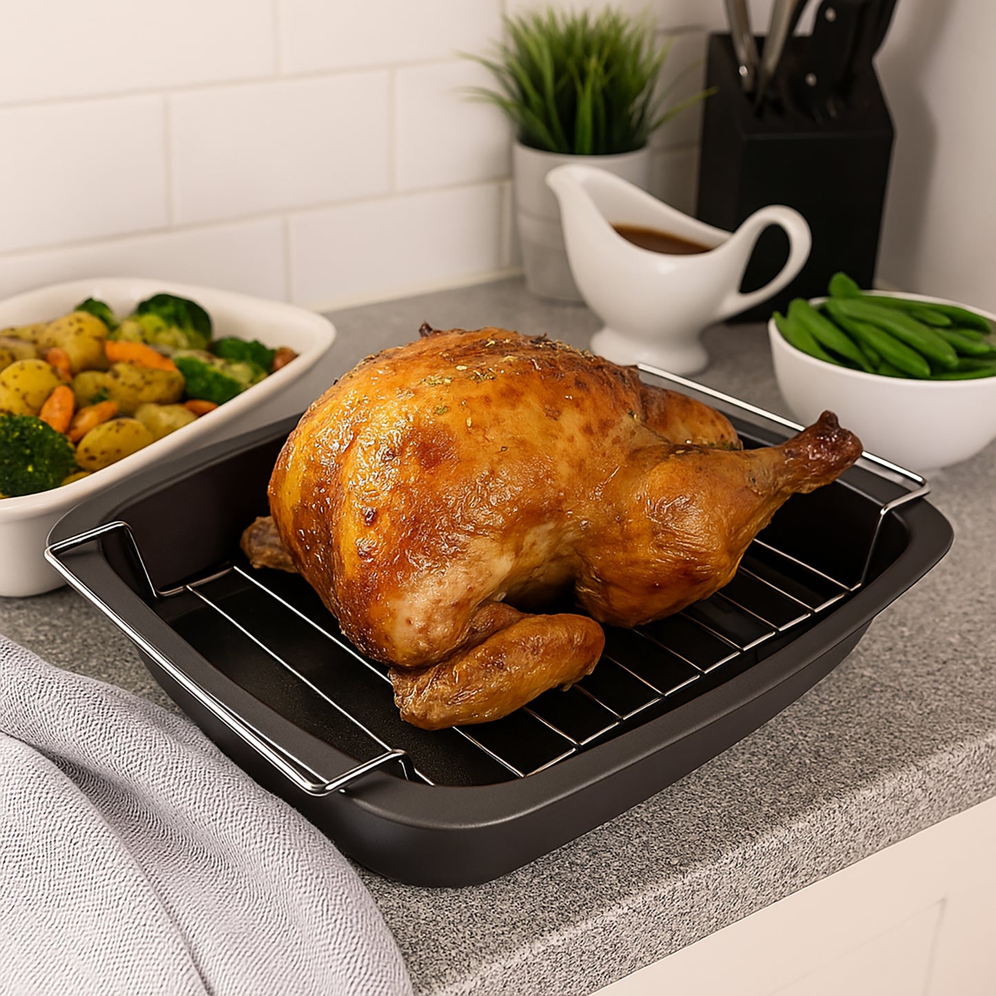 Non-Stick Roasting Pan & Rack 37cm - Premium Kitchen from Samuel Groves - Just £10.44! Shop now at Chabrias Ltd