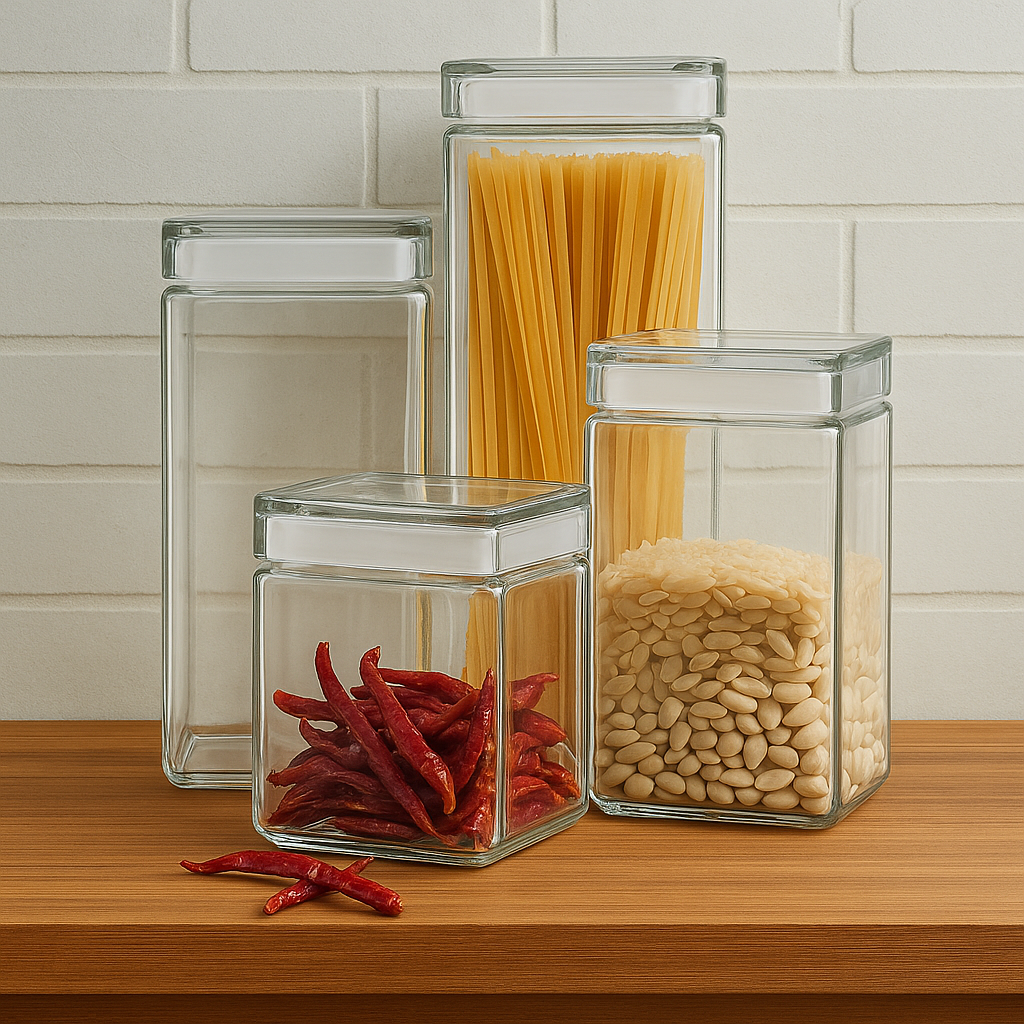 Stackable Storage Glass Jar, 1L (3 pack) - Premium Home from Chabrias Ltd - Just £25.49! Shop now at Chabrias Ltd