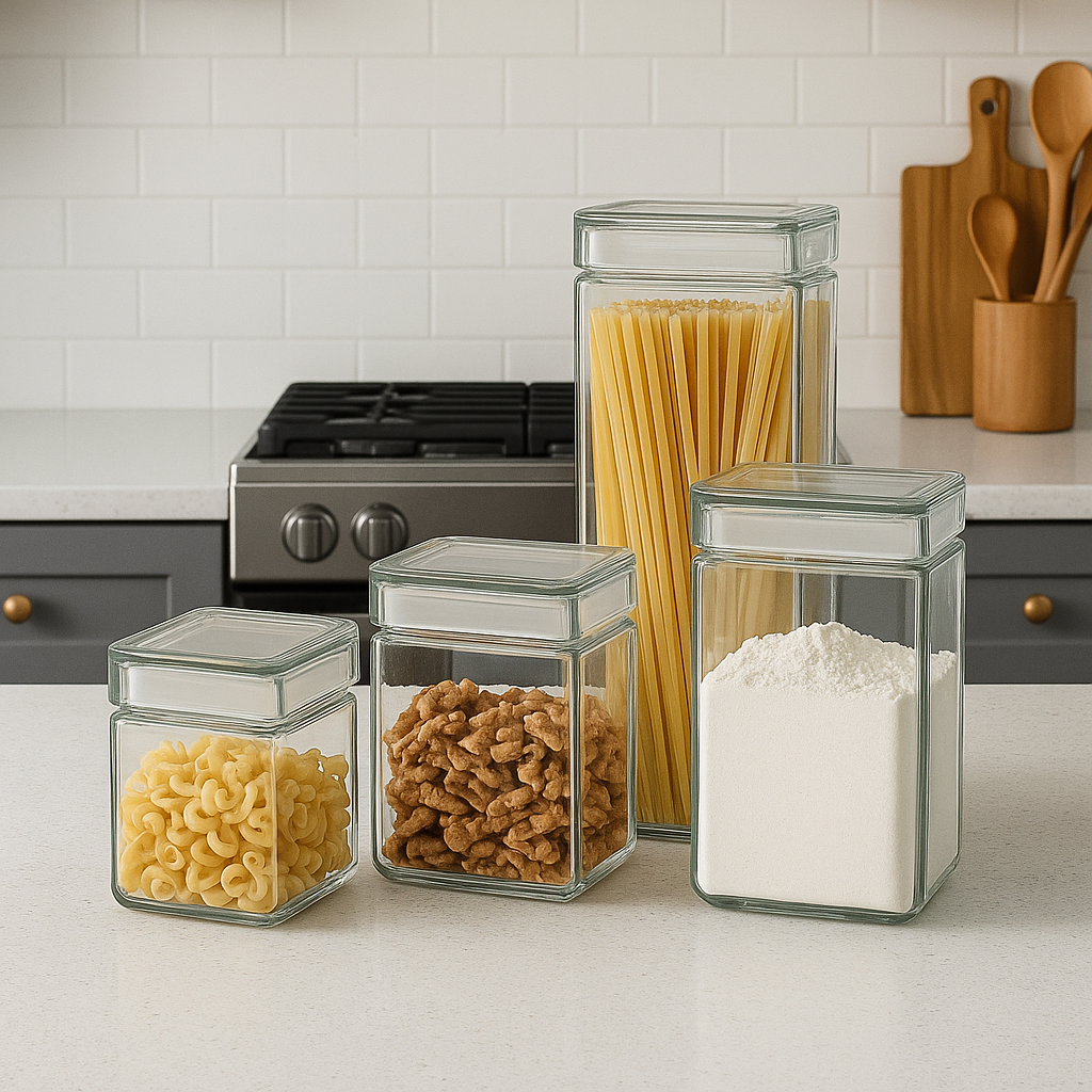 Stackable Storage Glass Jar, 1L (3 pack) - Premium Home from Chabrias Ltd - Just £25.49! Shop now at Chabrias Ltd