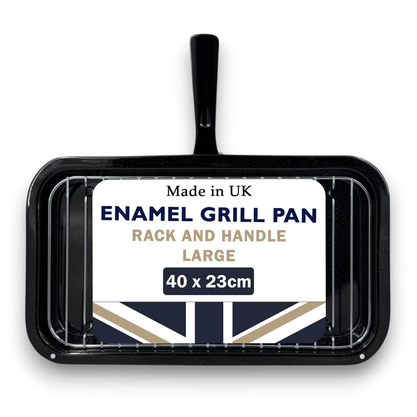 40cm Vitreous Enamel Grill Pan, Handle, Rack – Large – Great British Cookware - Premium Kitchen from Chabrias Ltd - Just £16.99! Shop now at Chabrias Ltd