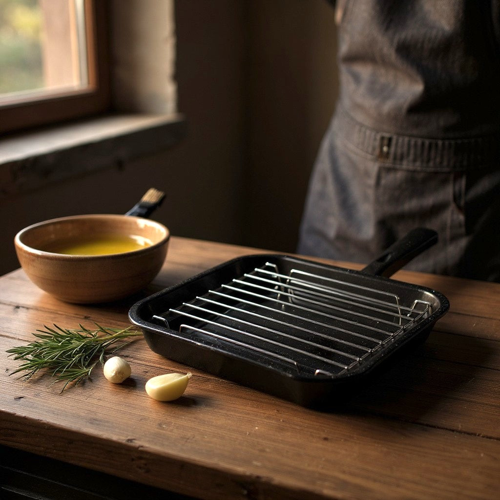 Vitreous Enamel Grill Pan, Handle & Wire Rack, Small (28cm) - Premium Kitchen from Chabrias Ltd - Just £13.99! Shop now at Chabrias Ltd