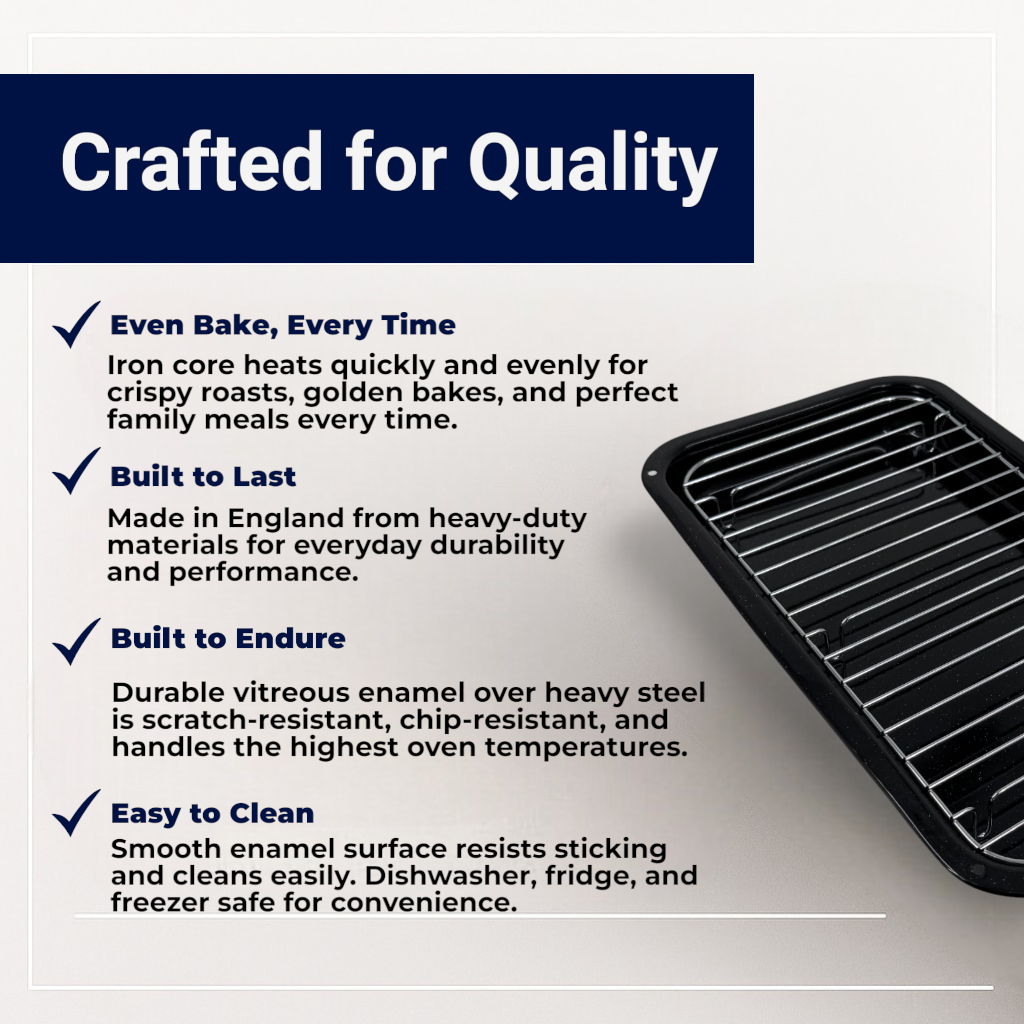 Vitreous Enamel Grill Pan, Handle & Wire Rack, Large (40cm) - Premium Kitchen from Chabrias Ltd - Just £16.99! Shop now at Chabrias Ltd