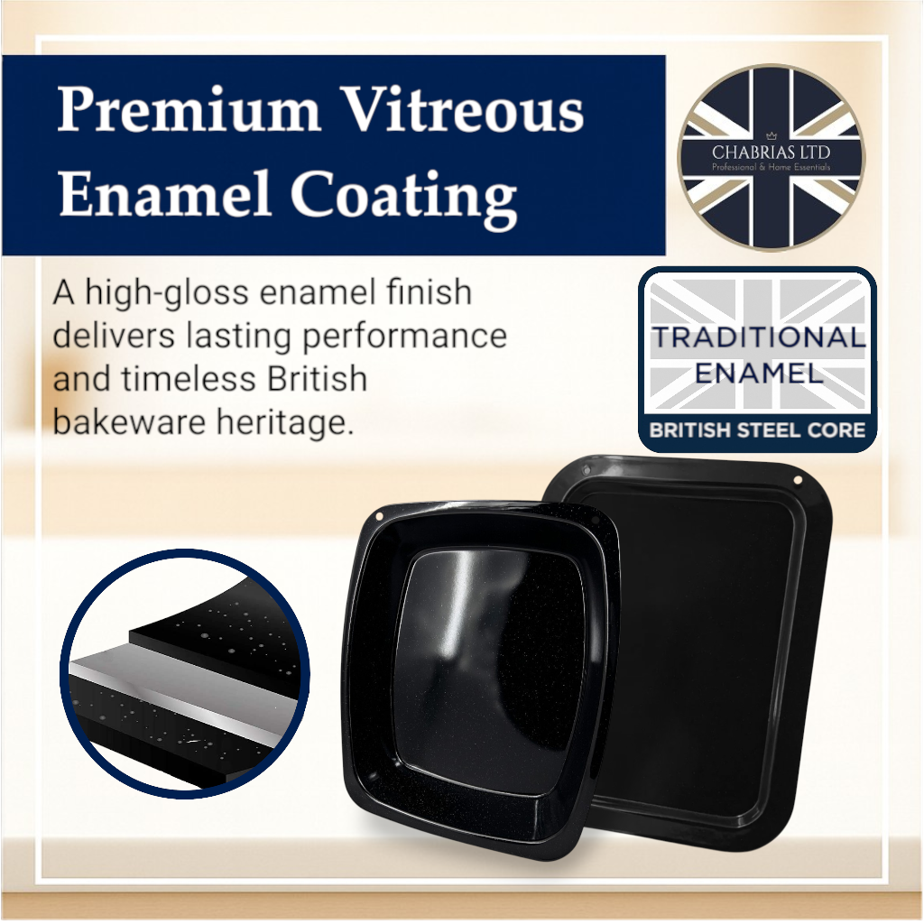 Vitreous Enamel Medium Roasting Tray & Large Oven Tray Set (33cm/36cm) - Premium Kitchen from Chabrias Ltd - Just £17.99! Shop now at Chabrias Ltd