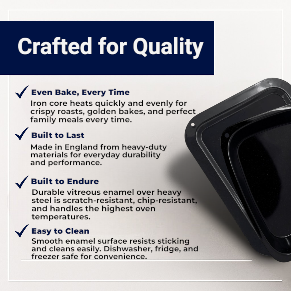 Vitreous Enamel Medium Roasting Tray & Large Oven Tray Set (33cm/36cm) - Premium Kitchen from Chabrias Ltd - Just £17.99! Shop now at Chabrias Ltd