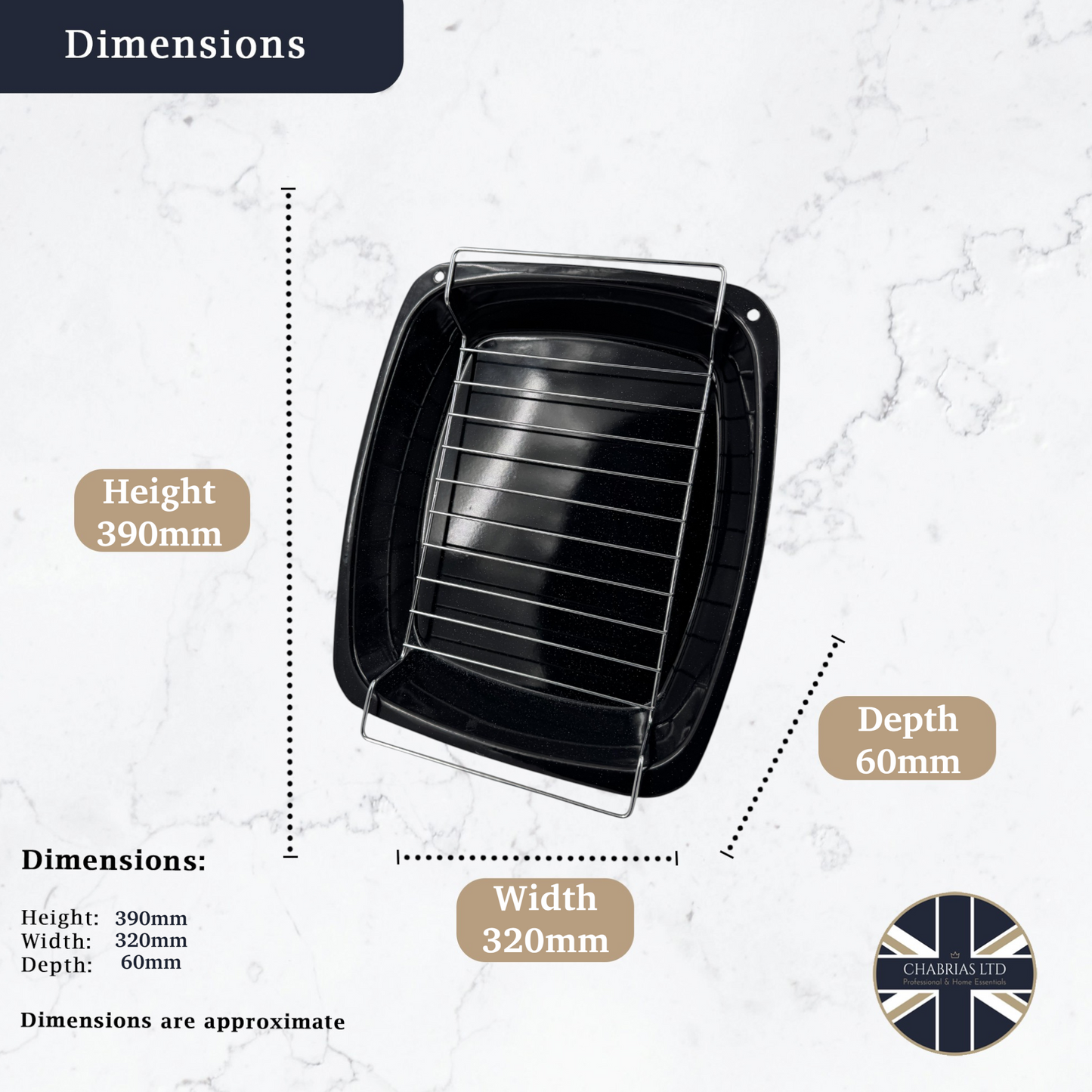 Vitreous Enamel Roasting Tray, Large With Rack (38cm) - Premium Home from Chabrias Ltd - Just £14.99! Shop now at Chabrias Ltd