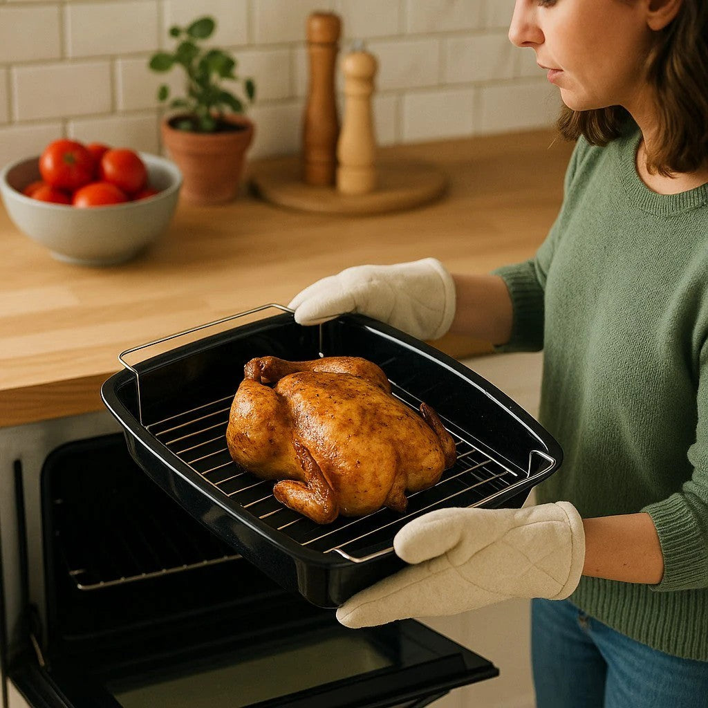 Vitreous Enamel Roasting Tray, Large With Rack (38cm) - Premium Home from Chabrias Ltd - Just £14.99! Shop now at Chabrias Ltd