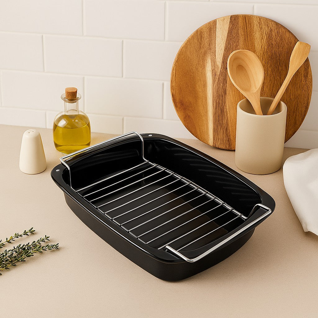 Vitreous Enamel Roasting Tray, Large With Rack (38cm) - Premium Home from Chabrias Ltd - Just £14.99! Shop now at Chabrias Ltd