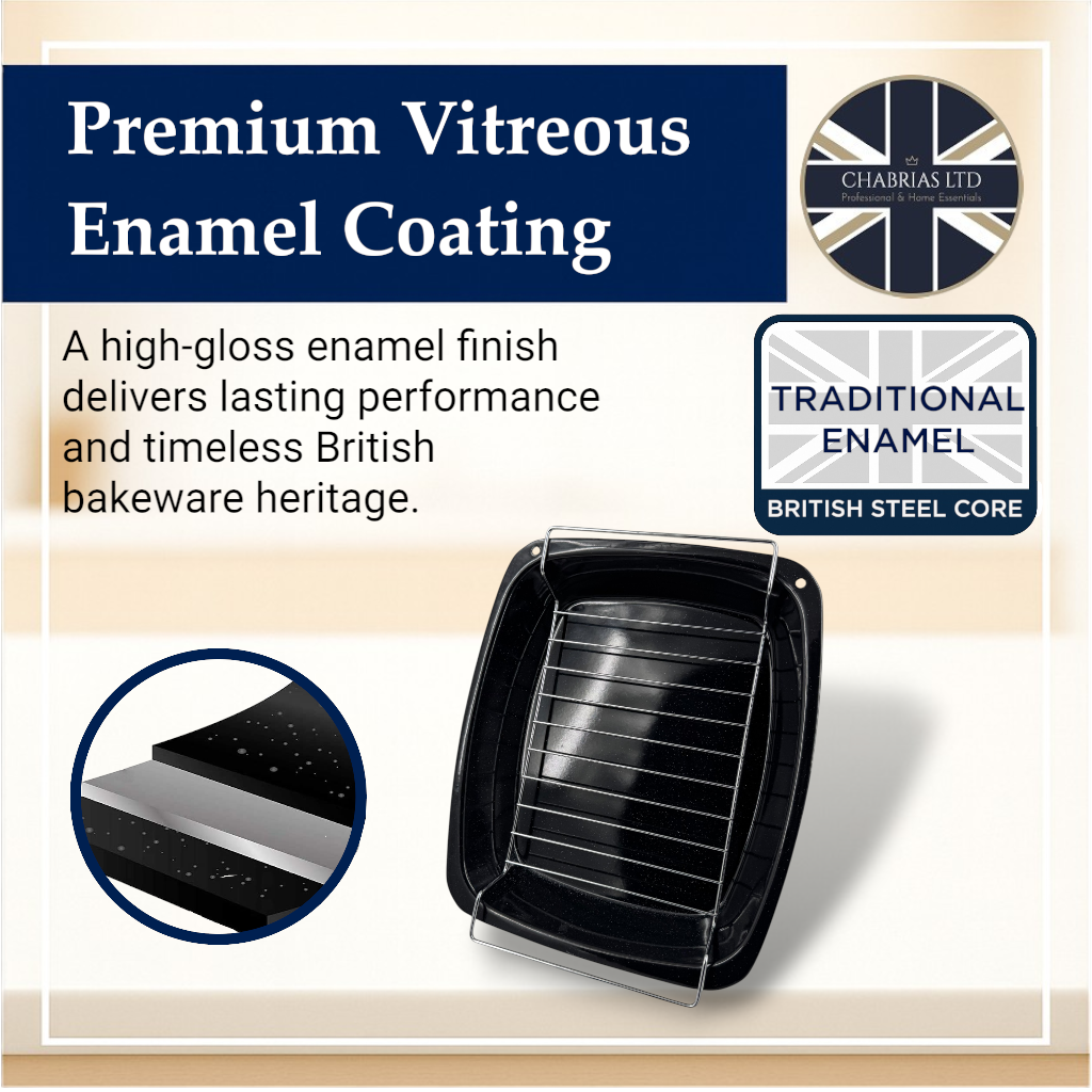 Vitreous Enamel Roasting Tray, Large With Rack (38cm) - Premium Home from Chabrias Ltd - Just £14.99! Shop now at Chabrias Ltd