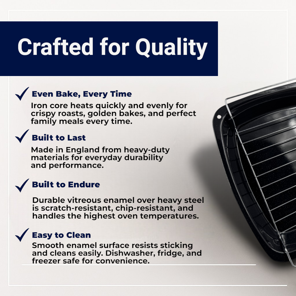 38cm Vitreous Enamel Roasting Tray – Large with Rack – Great British Bakeware - Premium Home from Chabrias Ltd - Just £14.99! Shop now at Chabrias Ltd