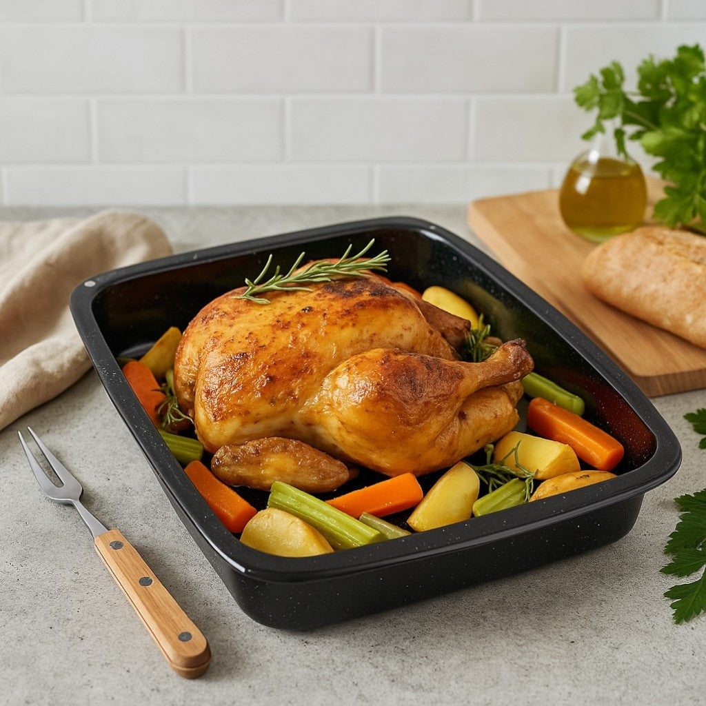 Vitreous Enamel Roasting Tray, Large (38cm) - Premium Kitchen from Chabrias Ltd - Just £13.99! Shop now at Chabrias Ltd