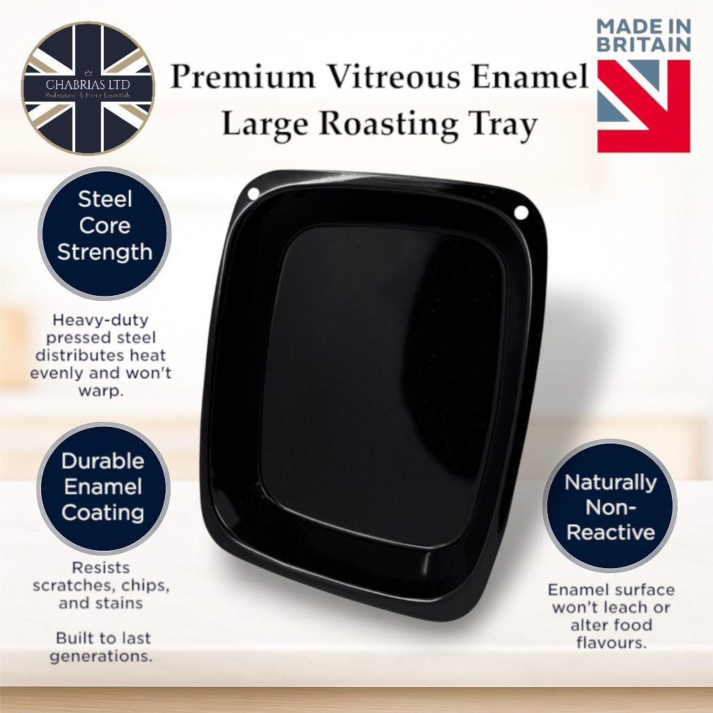 Vitreous Enamel Roasting Tray, Large (38cm) - Premium Kitchen from Chabrias Ltd - Just £13.99! Shop now at Chabrias Ltd