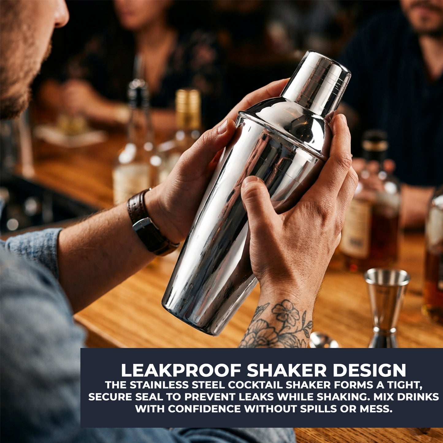 Premium Stainless Steel Cocktail Shaker Set 3 Piece 750ml Built-In Strainer Professional Bartender Kit Leakproof Dishwasher Safe