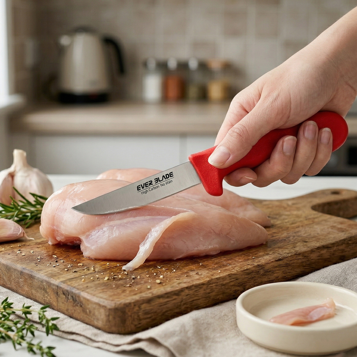 4 inch paring knife held in hand showing size and control