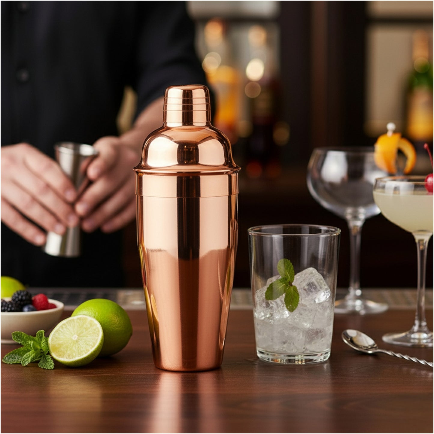 750ml Copper Plated Cocktail Shaker with Built-in Strainer – Professional 3-Piece Bar Tool - Premium Kitchen from Chabrias Ltd - Just £7.99! Shop now at Chabrias Ltd