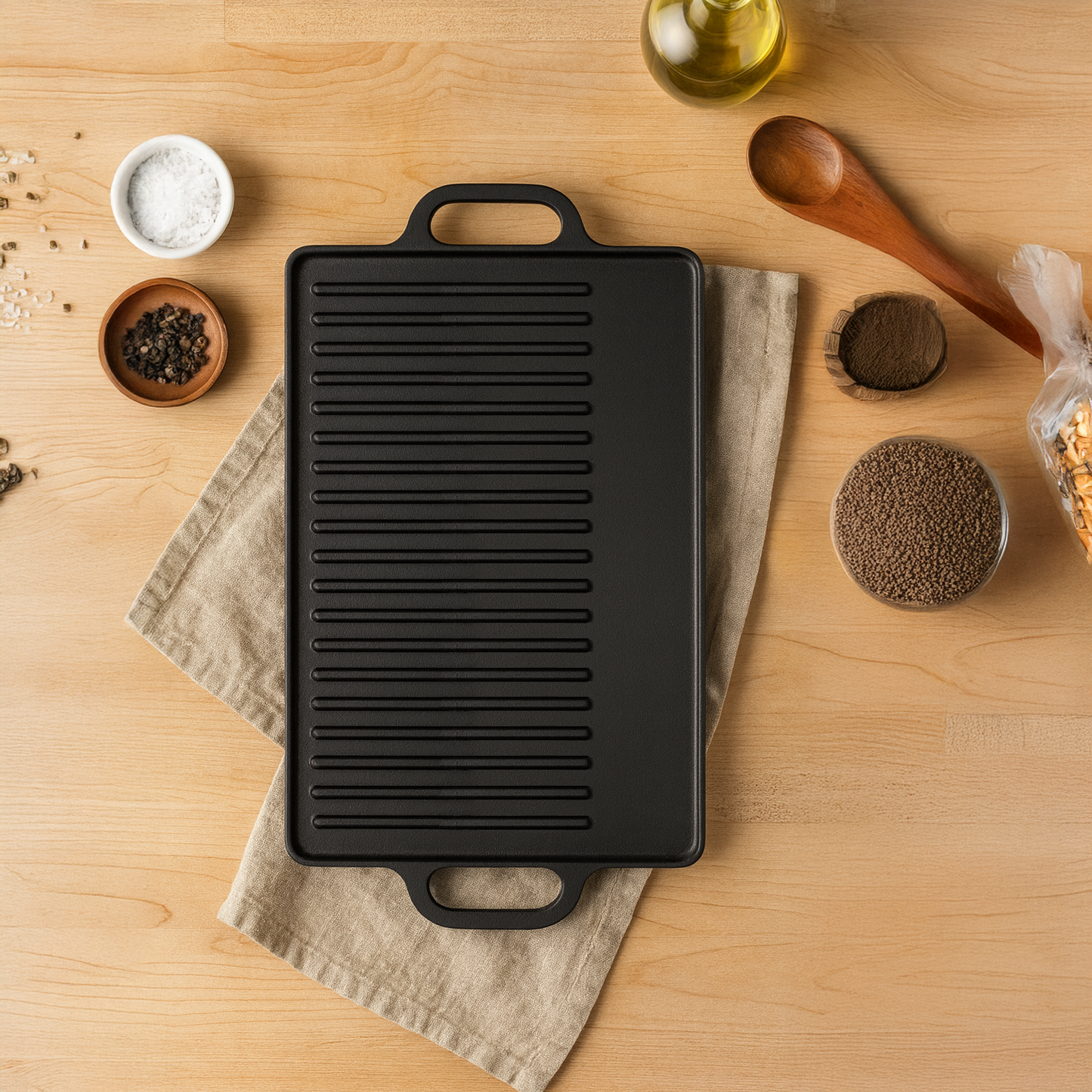 Pro Cast Iron Griddle with Handles – 50.5cm x 23.5cm - Premium Kitchen from Chabrias Ltd - Just £39.99! Shop now at Chabrias Ltd