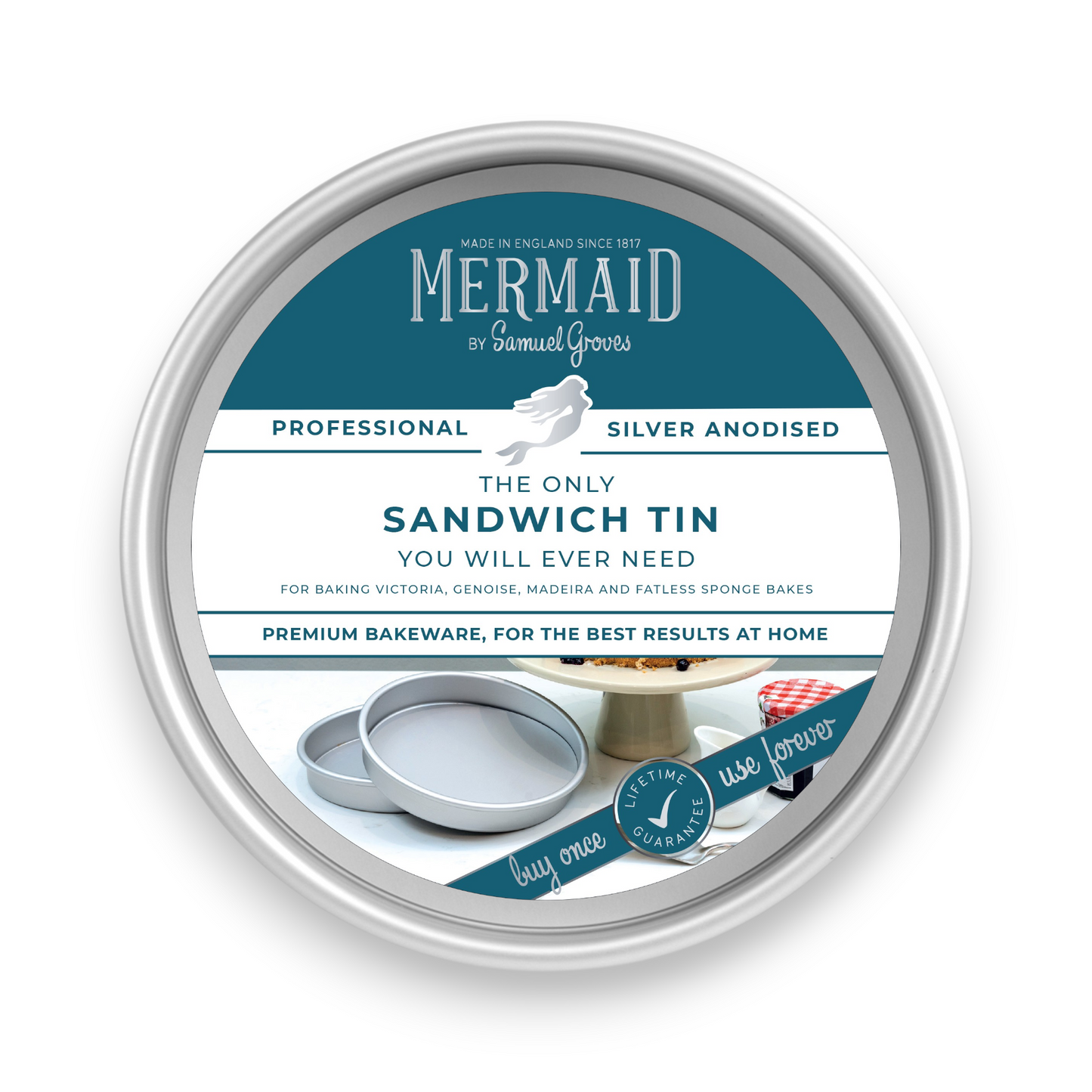 Silver Anodised Sandwich Tin – 8" – Fixed Base – Made in England - Premium Bakeware from Chabrias Ltd - Just £19.99! Shop now at Chabrias Ltd