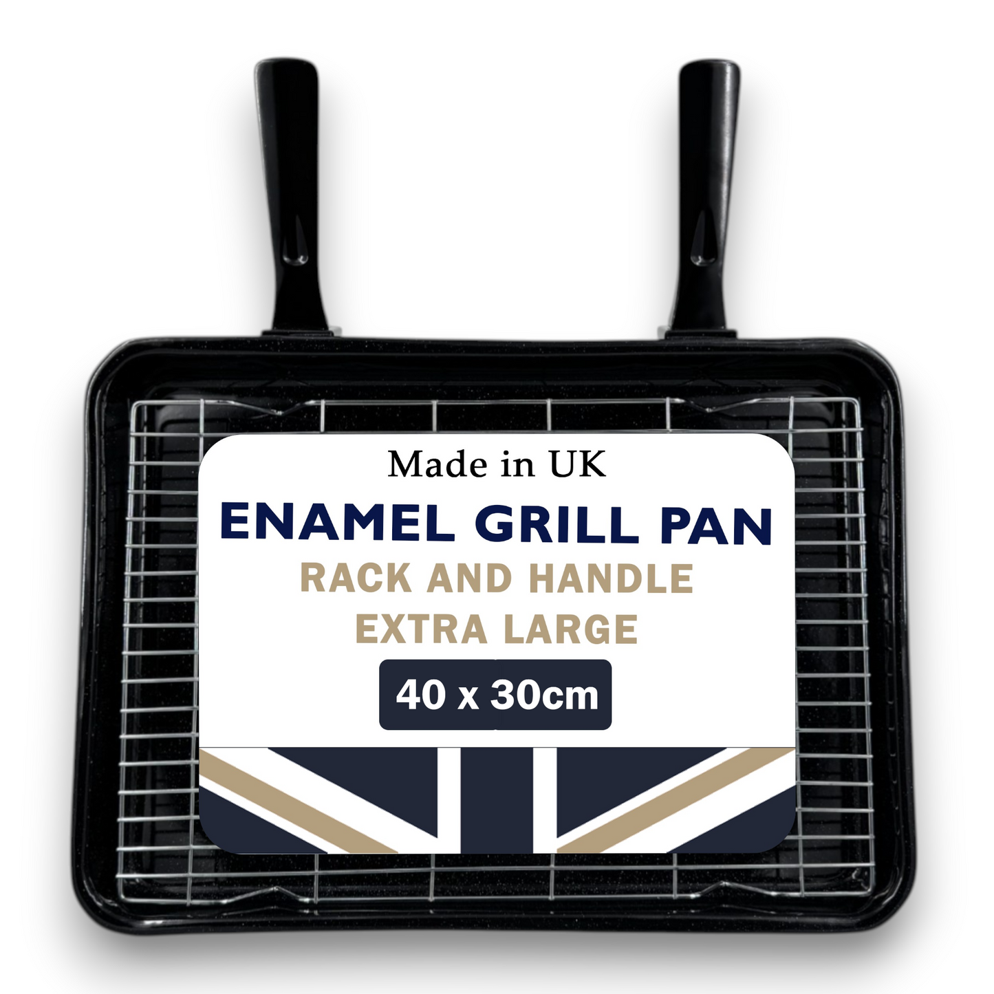 42cm Vitreous Enamel Grill Pan, Handle, Rack – Extra Large – Great British Cookware - Premium Kitchen from Chabrias Ltd - Just £22.99! Shop now at Chabrias Ltd
