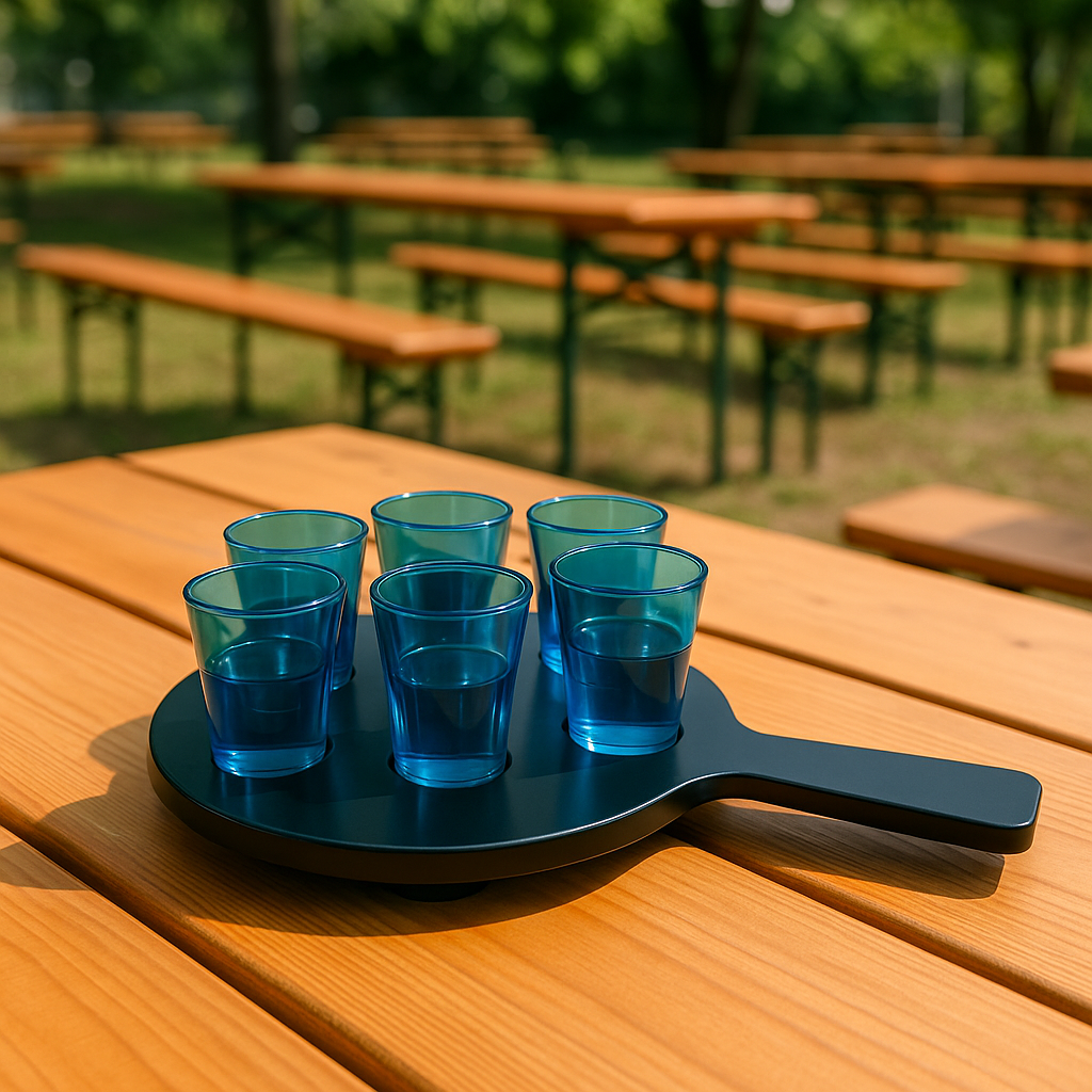 6-Hole Black Shot Glass Holder, With 6 Blue Shot Glasses - Premium Kitchen from Chabrias Ltd - Just £9.99! Shop now at Chabrias Ltd