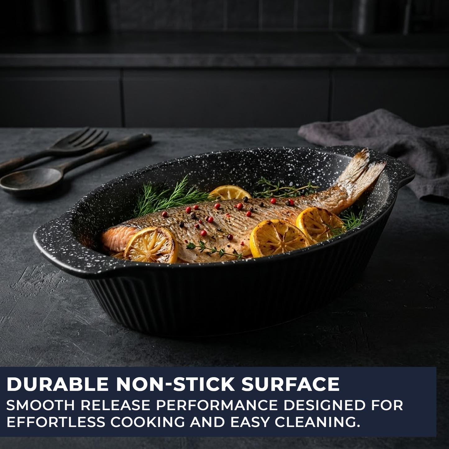 30cm Deep Ceramic Roasting Dish - 2L Medium Oval Non-Stick Oven Dish