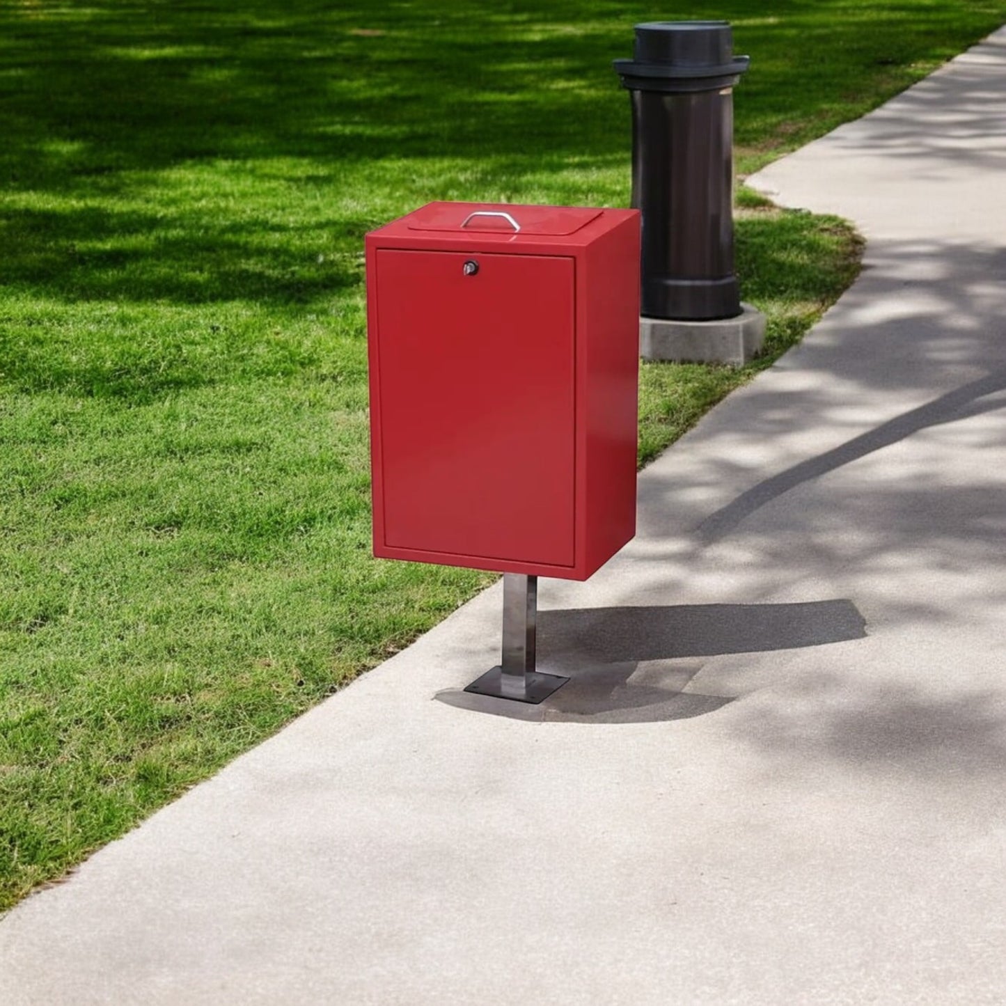 Red Metal Steel Street Bin, With Galvanized Iron Liner - Premium Lawn & Patio from Chabrias Ltd - Just £189.99! Shop now at Chabrias Ltd