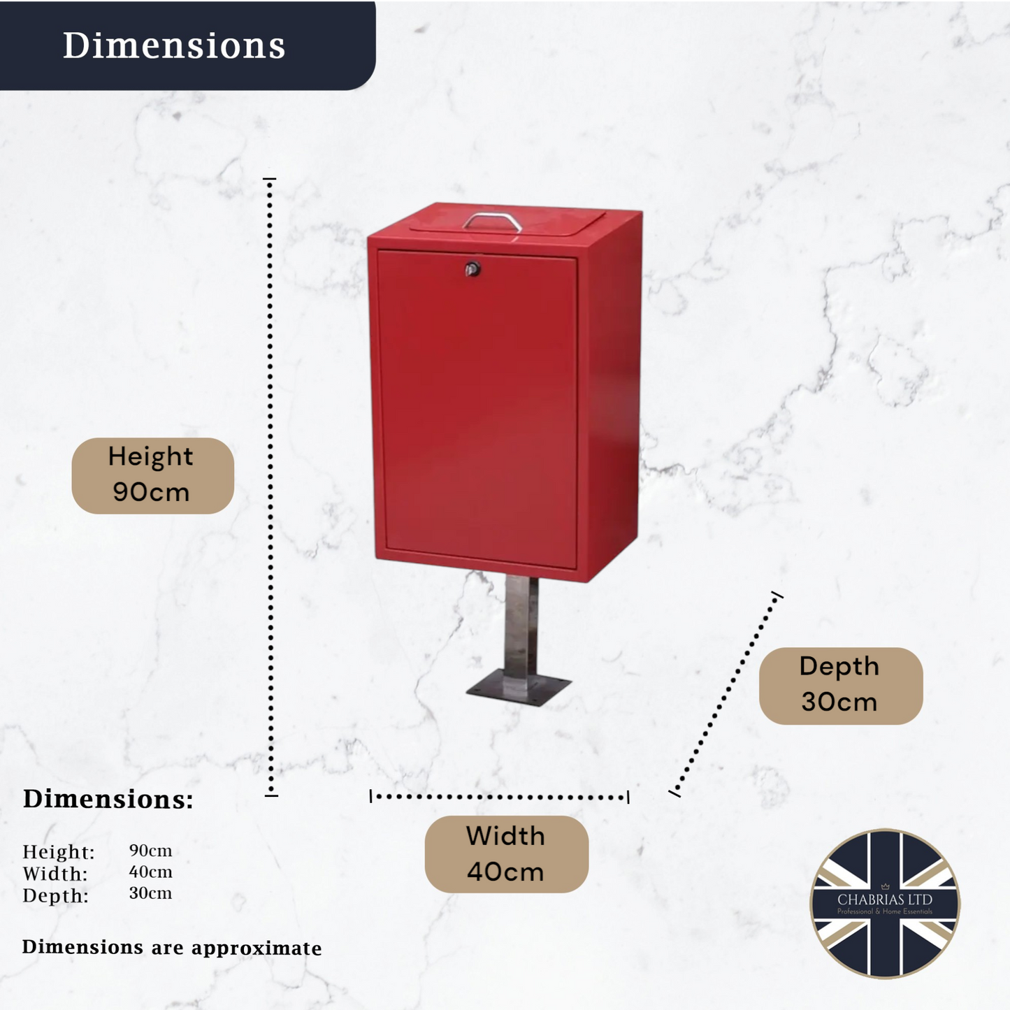 Red Metal Steel Street Bin, With Galvanized Iron Liner - Premium Lawn & Patio from Chabrias Ltd - Just £189.99! Shop now at Chabrias Ltd