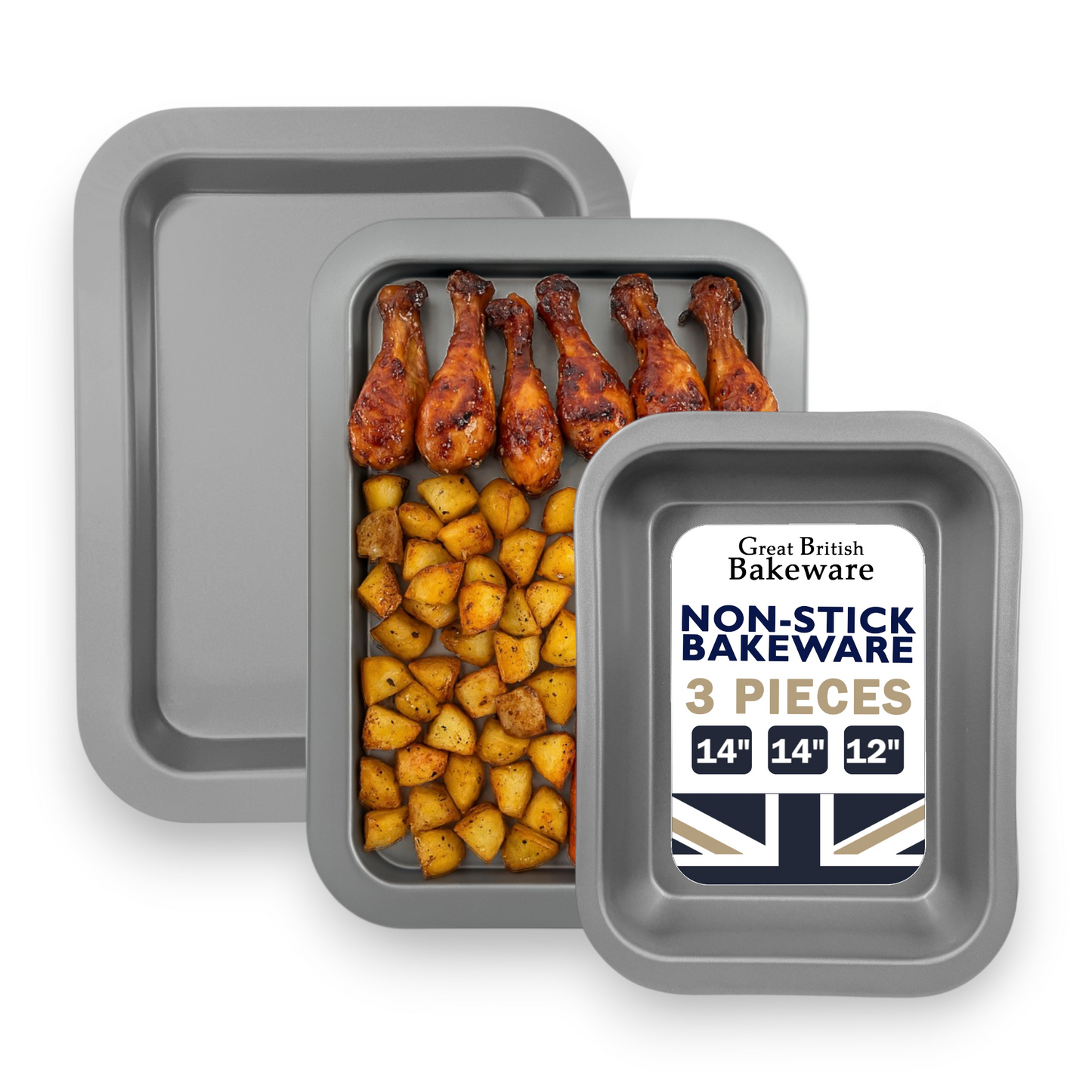 Non-Stick Roasting Baking Traybake Set, 32, 36, 36cm (3 piece) - Premium Home from Chabrias Ltd - Just £19.99! Shop now at Chabrias Ltd